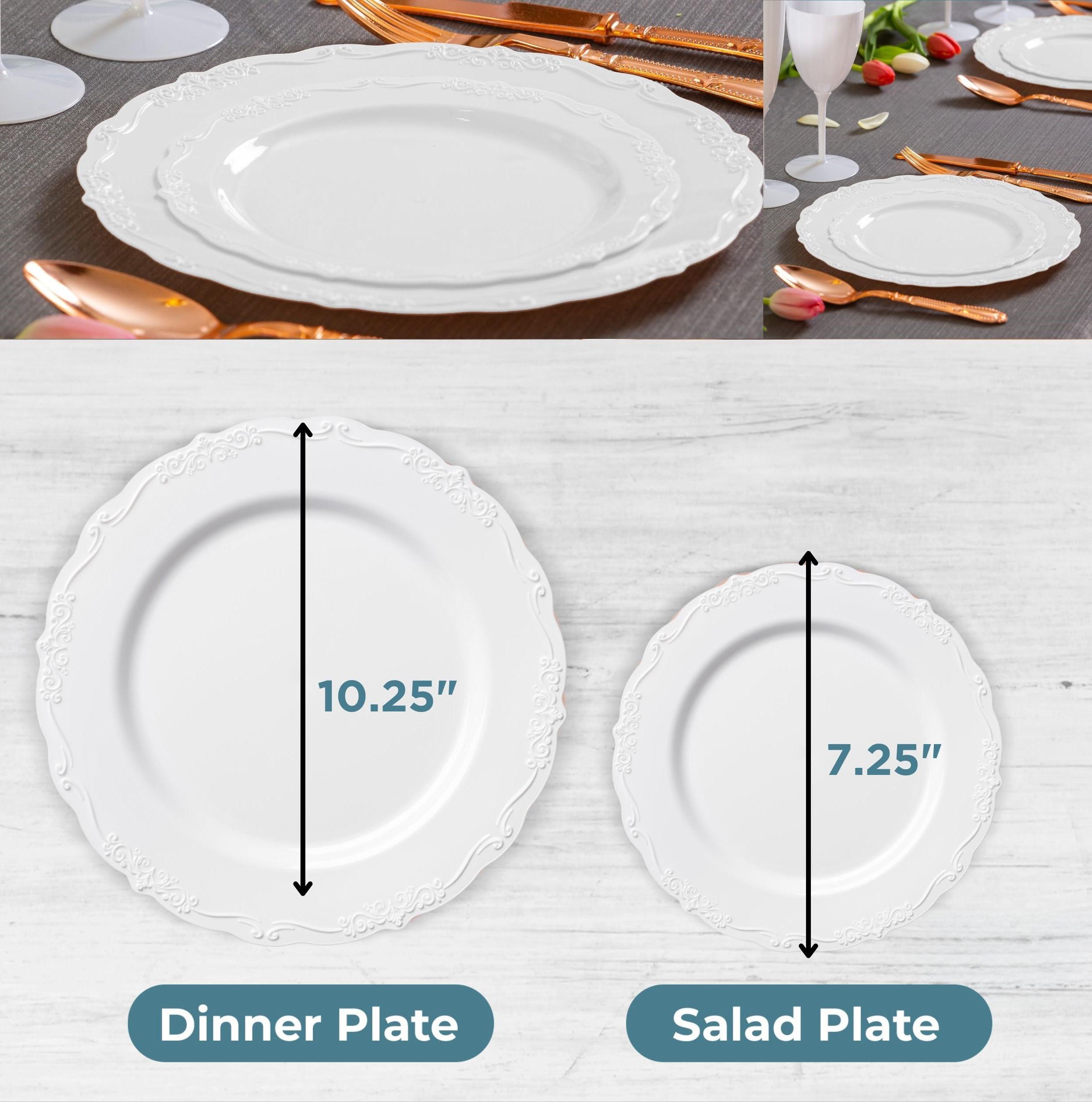 Posh Setting Posh Setting Disposable Plastic Plates Set - Heavy Duty Vintage Plastic Plates, 60 Pack Vintage Disposable Dinnerware Sets with 30 Appetizer Plates & 30 Plastic Dinner Plates for Wedding, White