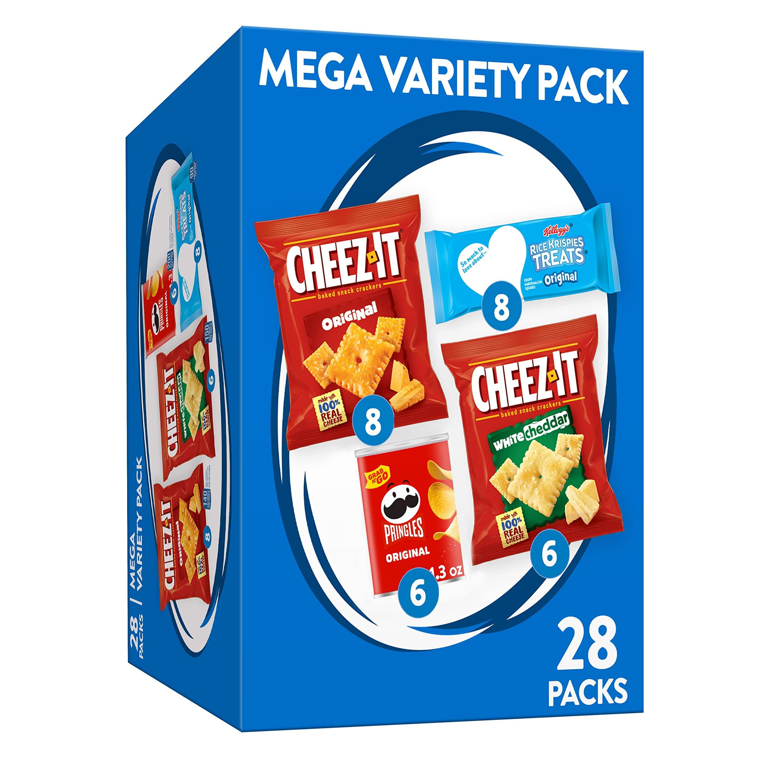 Cheez-It Kellogg's Mega Variety Pack, Lunch Snacks, Office and Kids Snacks, Variety Pack, 28.1oz Box (28 Packs)