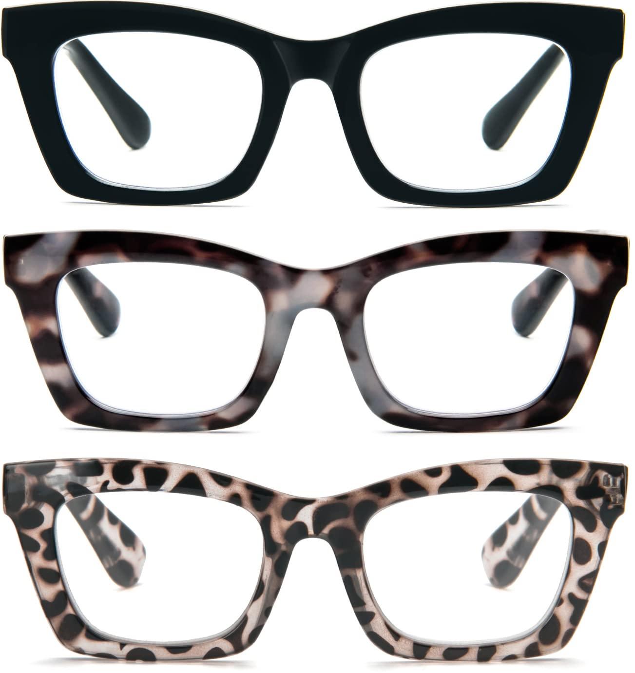 REAVEE REAVEE 3 Pack Oprah Style Reading Glasses for Women Blue Light Blocking, Cute Oversized Square Computer Readers with Spring Hinge 2.25