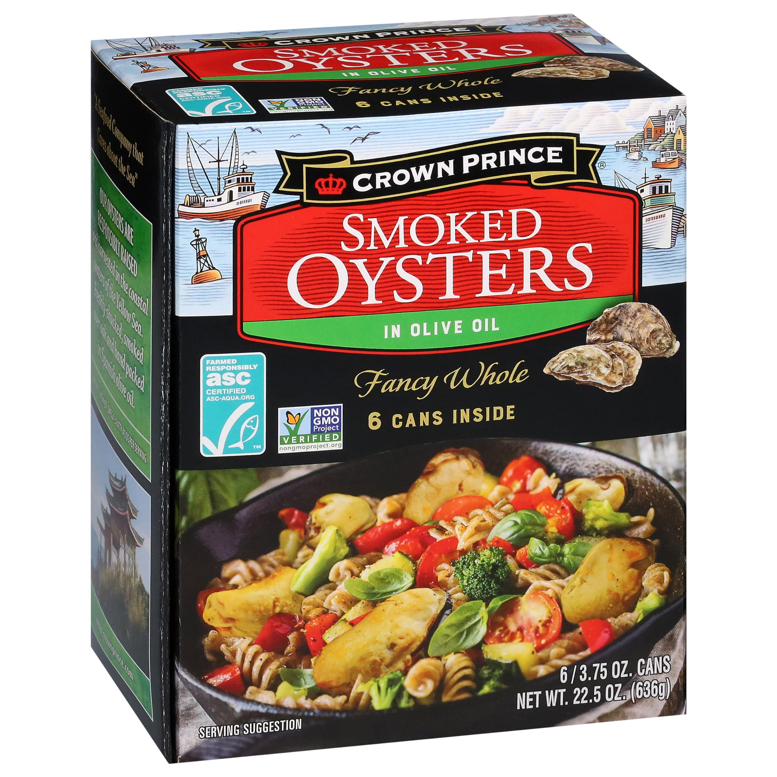 Crown Prince Crown Prince Smoked Oysters in Olive Oil, 3.75 Ounce Cans (Pack of 6)