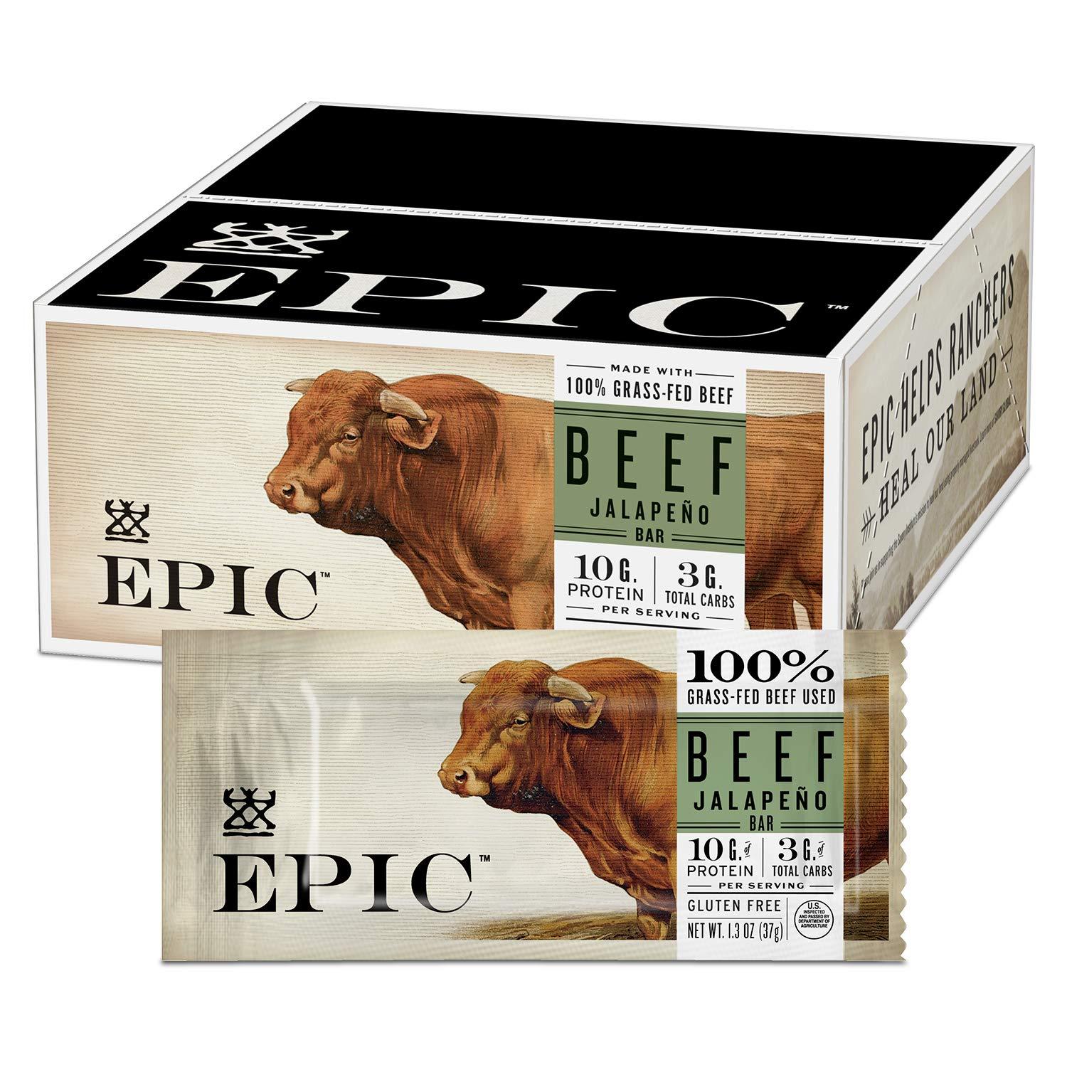 Epic Provisions EPIC Bars, Beef Sea Salt and Pepper Bar, Keto and Paleo Friendly, Whole30 Approved, Gluten Free, 12 Count, 15.6 oz