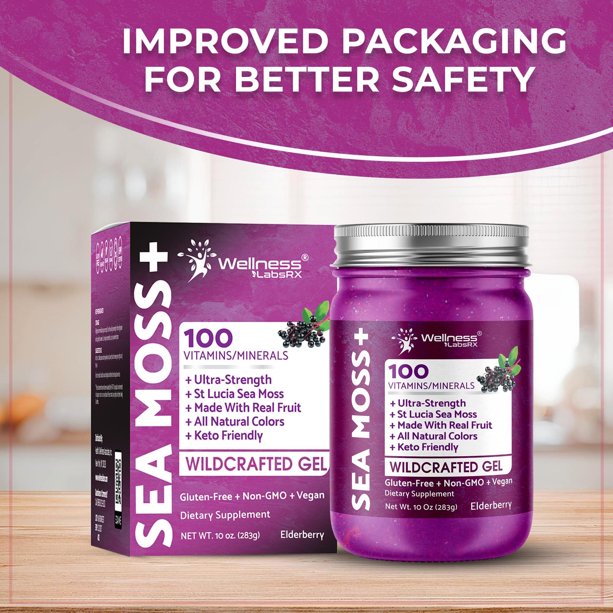 WELLNESS LABSRX Irish Sea Moss Gel Organic Raw - Wildcrafted Superfood Seamoss Gel - Elderberry Flavor, Vitamin and Mineral-Rich from Pristine Caribbean Waters, Immune and Digestive Health Support - 10 oz.