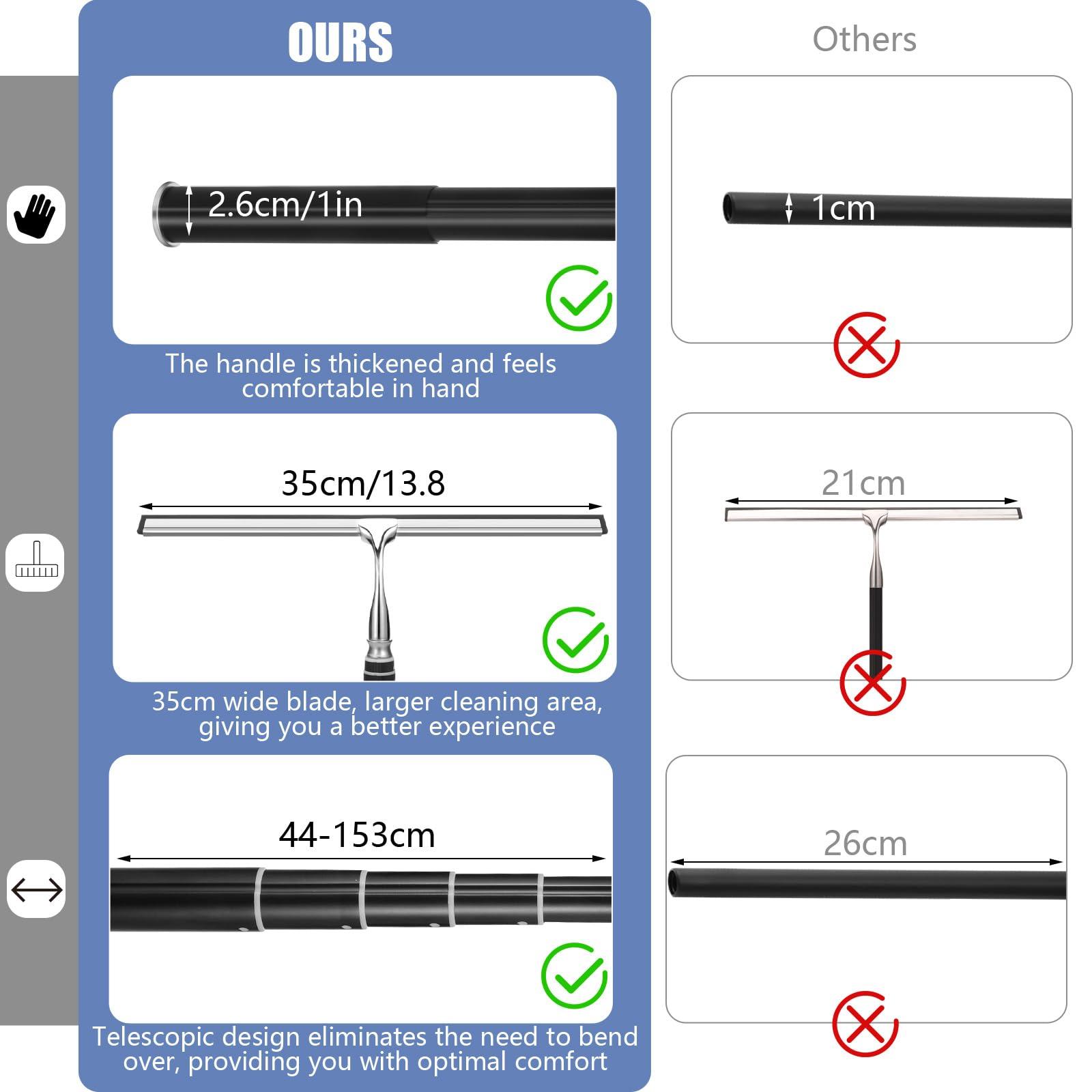 wlich Shower Squeegee with Long Handle,Window Squeegee with Extension Pole Squeegee for Shower Glass Floor Squeegee, Telescoping Shower Squeegee for Glass Door, Tile Wall, Car,Floor