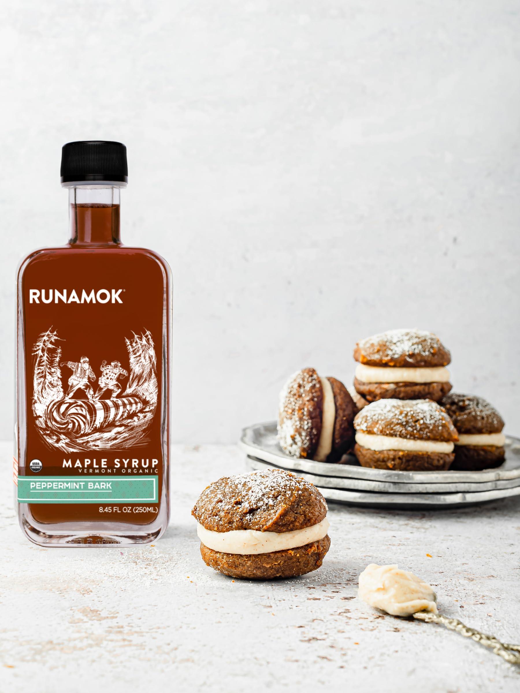 Runamok Runamok Maple Peppermint Bark Infused Maple Syrup - Authentic & Real Vermont Maple Syrup | Gluten Free & Natural Sweetener | Great Christmas Holiday Gift for Foodies! Breakfast, Coffee, Pancakes Maple Syrup | 8.45 Fl Oz (250mL)