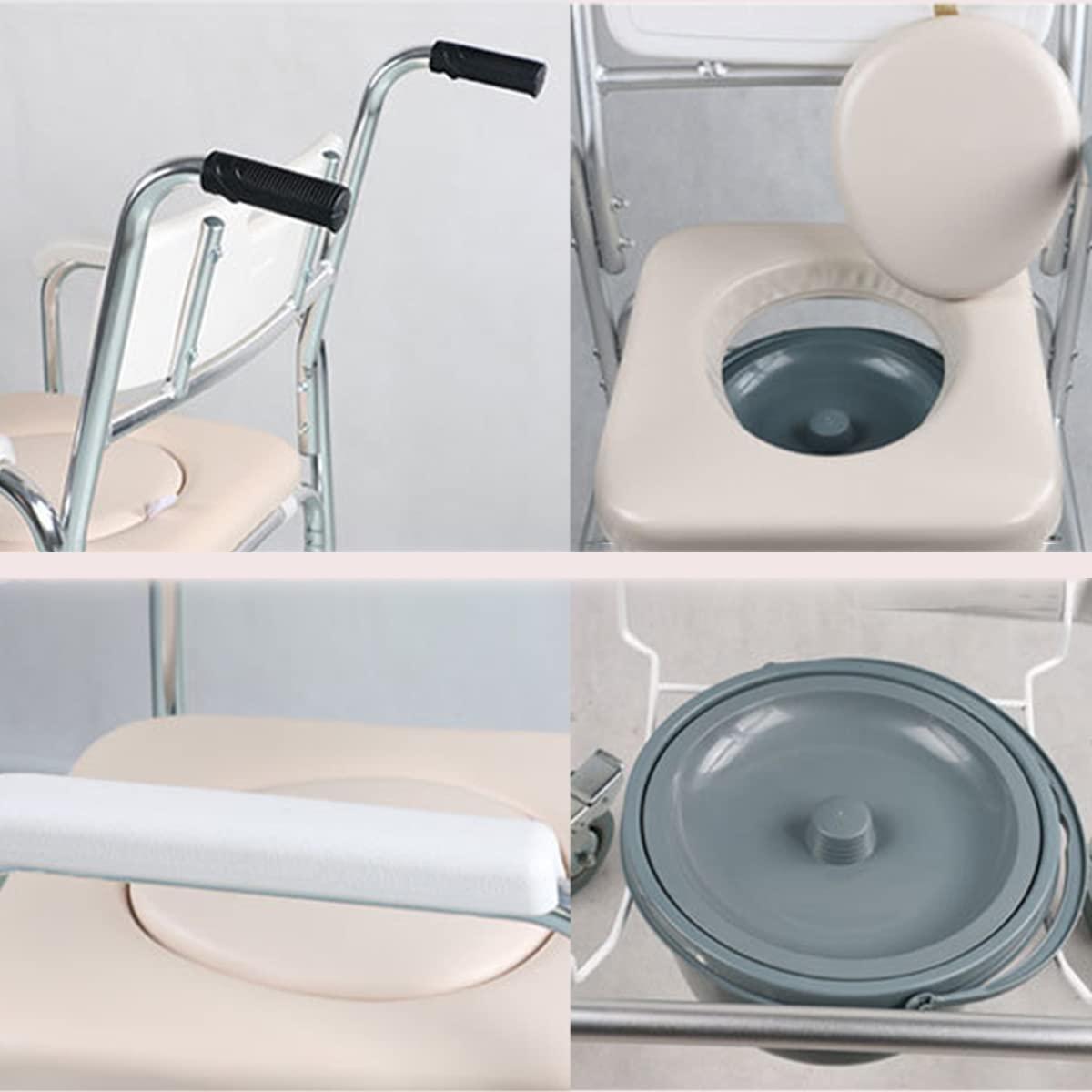 Createshao Createshao Folding Toilet Chair with Wheels Household Aluminum Portable Movable Elderly Toilet Showering with Seat Handle