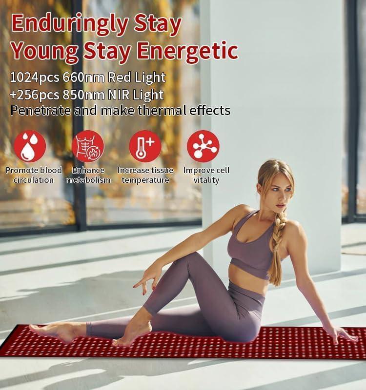 MCJ Red Light Therapy Large Mat Therapy Blanket 1280pcs LED Beads 660nm 850nm 71x31 Inch Red Infrared Therapy for Full Body Parts Relief at Once