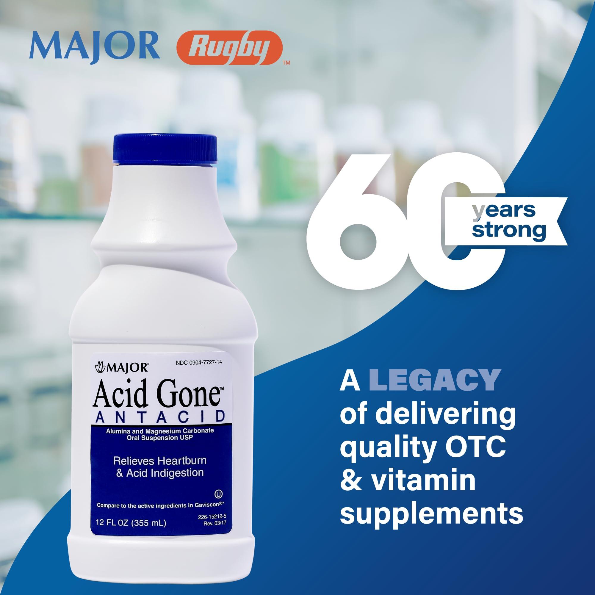 MAJOR MAJOR Acid Gone Antacid Liquid - Acid Reflux Medicine for Adults - Upset Stomach, Acid Indigestion, and Heartburn Relief - Spearmint Flavored - 12 Fl. Oz. (4 Pack)