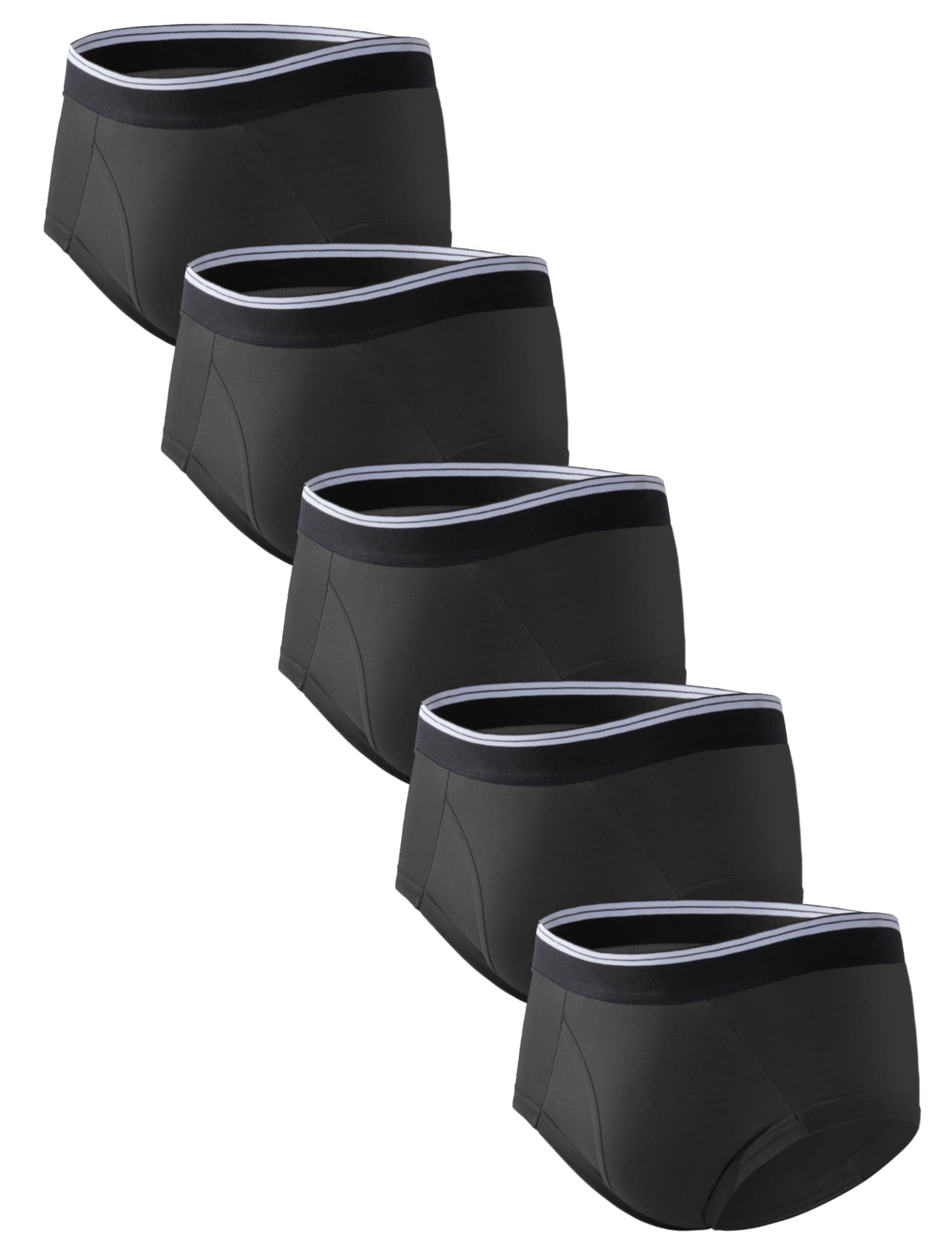 TIICHOO TIICHOO Washable Incontinence Underwear for Men Soft Male Protective Leak Proof Briefs with 50 ml Absorbency 5 Pack(XX-Large, 5 Black)