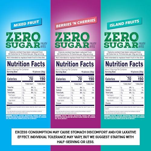 Welch's Welch’s Fruit Snacks, Zero Sugar Variety Pack with Mixed Fruit, Berries 'N Cherries & Island Fruits, Gluten Free, 3 oz (pack of 12)