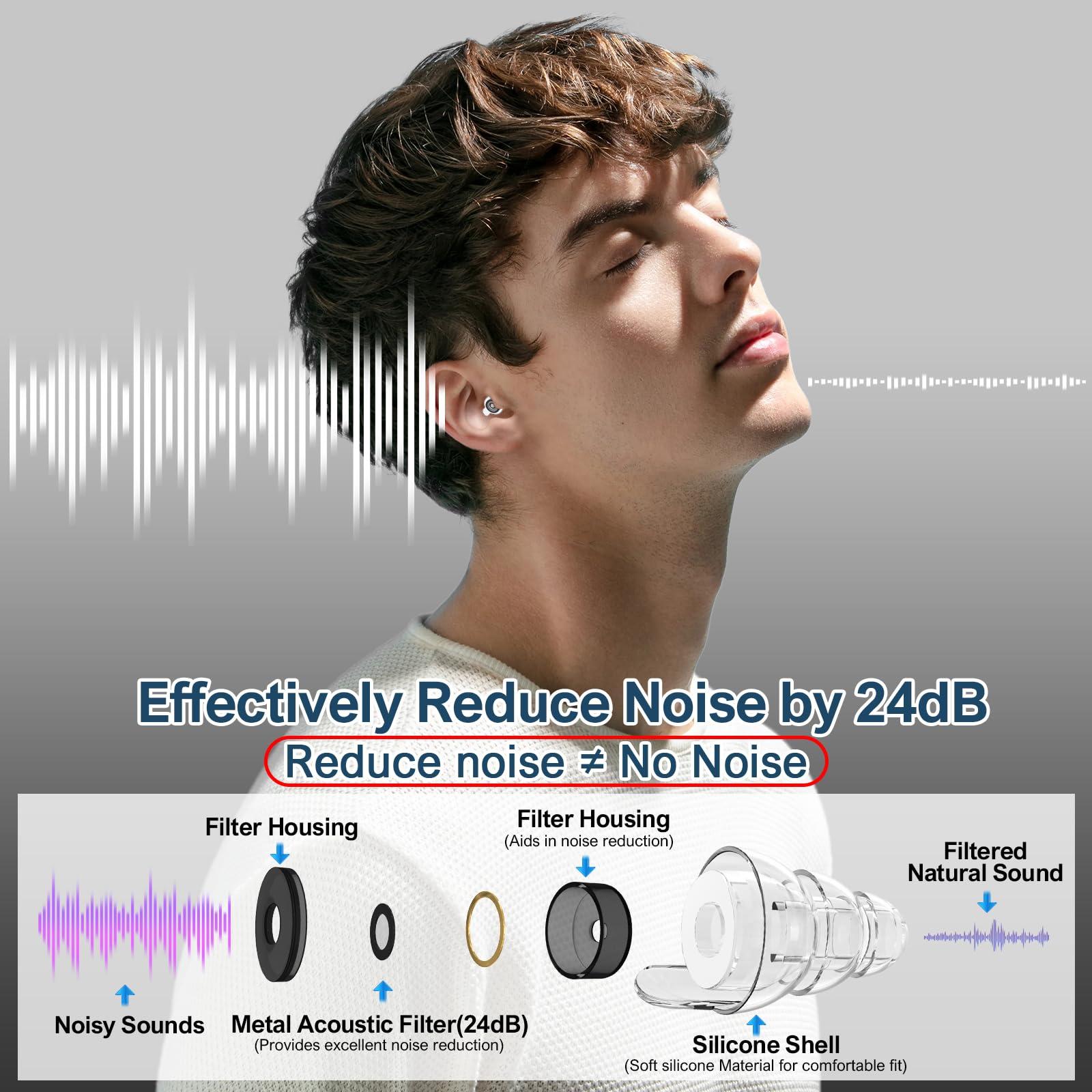 YomauiYee High Fidelity Concert Earplugs for Concerts MusiciansEarplugs for noise reduction24db Advanced Filter Technology Ear Protection for Music Festivals,DJ\'s, Nightclub, Drummers - 2 PairsBlack