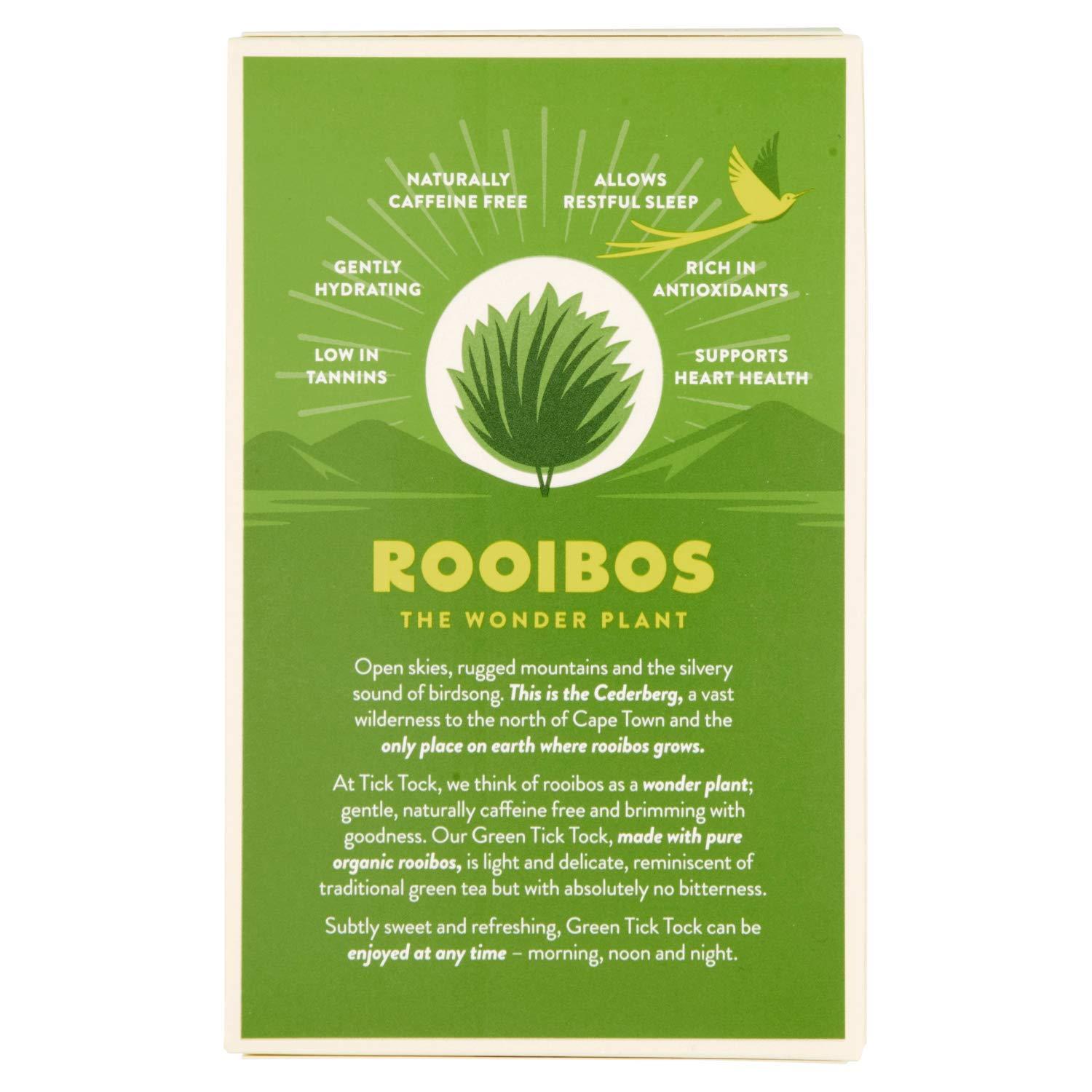 Tick Tock TICK TOCK TEAS Naturally Caffeine Free Red Bush Herbal Green Tea, 40 Count, Organic Rooibos Green Tea, 2.5 Oz