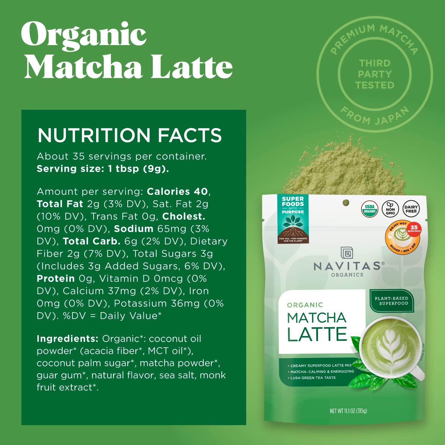 Navitas Organics Navitas Organics Matcha Latte, 11.1oz Value Size Bag, 35 Servings — Organic, Non-GMO, Dairy-Free