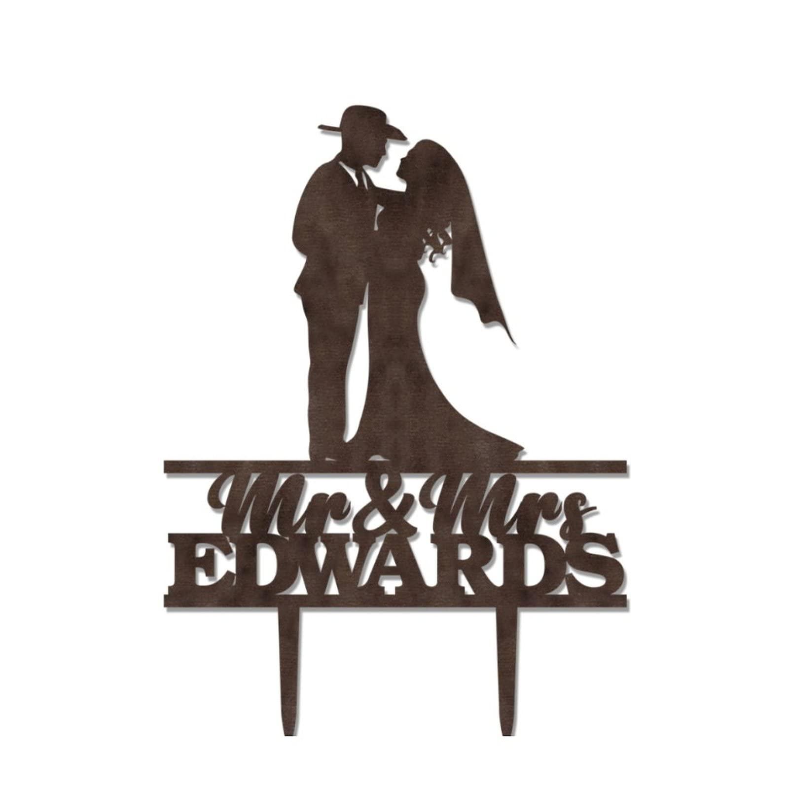 Funlucy Bride Groom Wedding Cake Toper Mr Mrs Wedding Cake Toppers Personalized Last Name Cake Topper Custom Family Name Est Date Topper Anniversary Baptism Cake Topper Engagement Cake Topper Wedding Party Decoration, Wooden