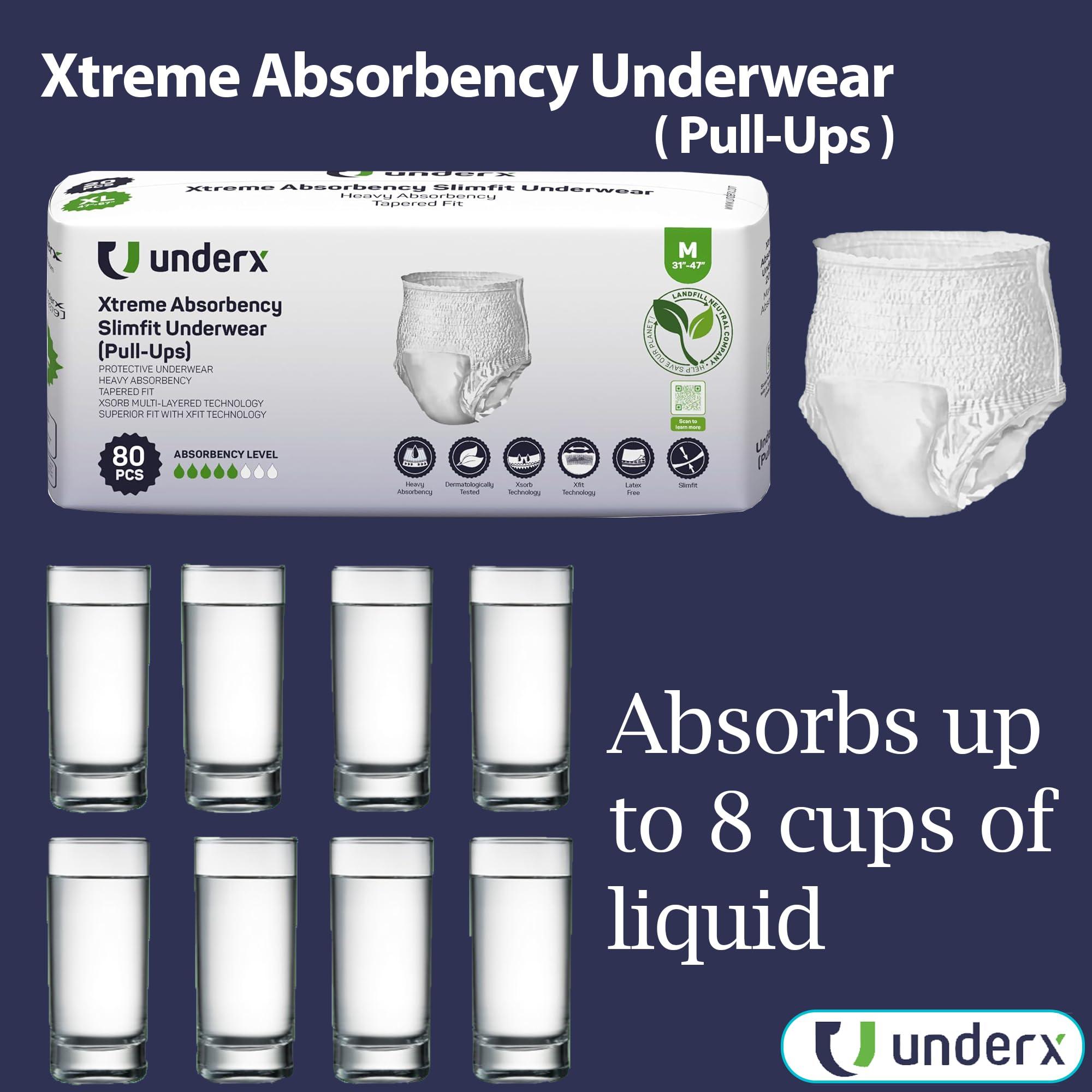Underx UnderX Adult Disposable Incontinence Underwear Maximum Absorbency Pull Ups, Absorbs 8 Cups of Liquid, Overnight Pullups Comfort, Leak Protection, Soft Latex-Free Diaper (Medium,80 Count)