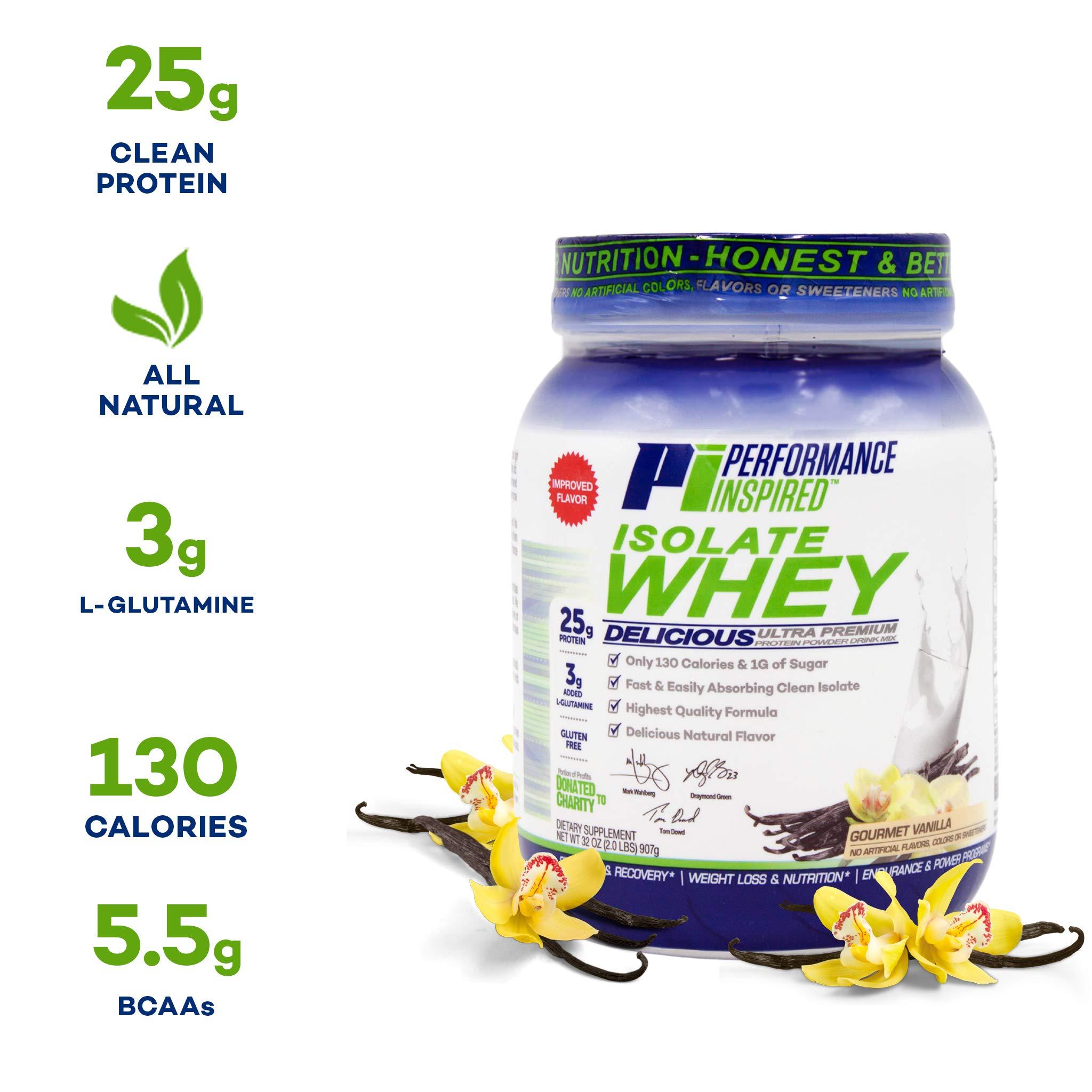 PERFORMANCE INSPIRED PERFORMANCE INSPIRED Nutrition - Isolate Whey Protein Powder - All Natural - 25G - Fast Absorbing - Added L-Glutamine - Contains BCAAs - Gluten Free - 2 lb - Gourmet Vanilla