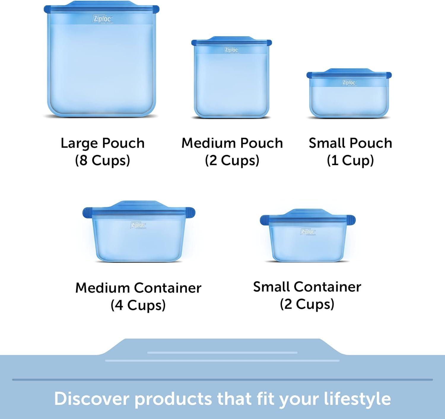 Ziploc Ziploc Endurables Medium Pouch, 2 Cups, Reusable Silicone Bags and Food Storage Meal Prep Containers for Freezer, Oven, and Microwave, Dishwasher Safe