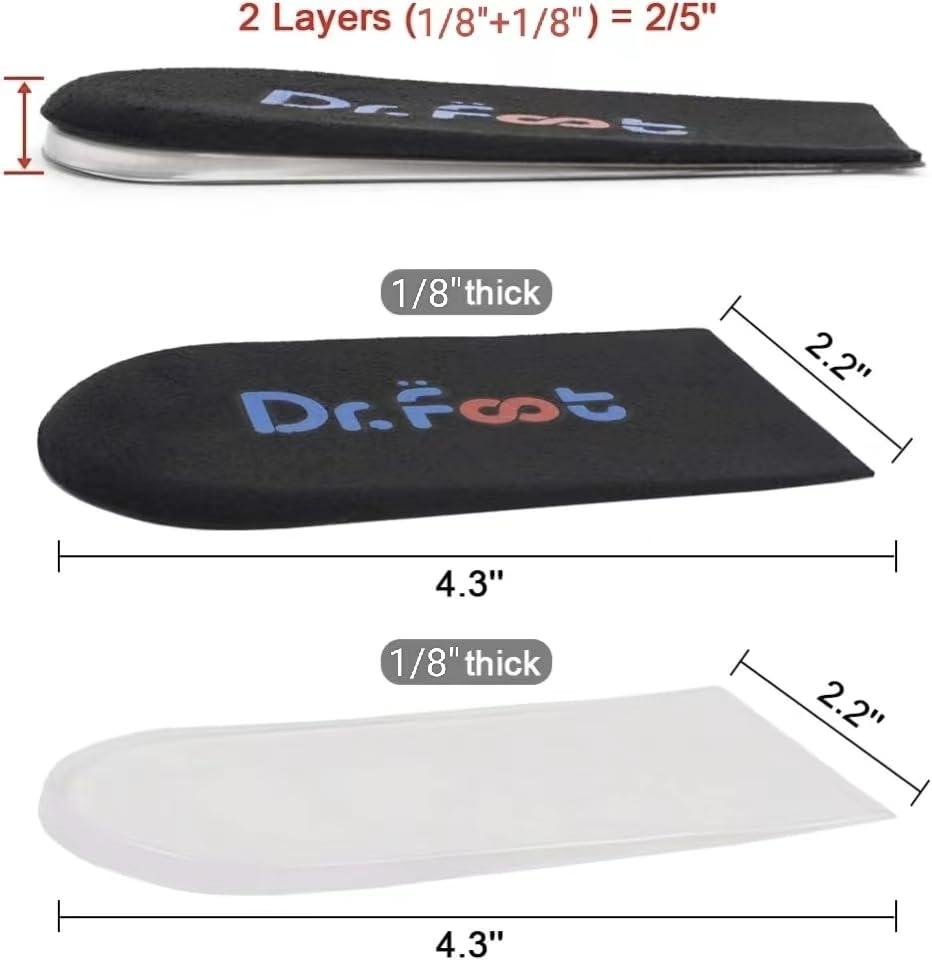 Dr.Foot Dr.Foot Adjustable Orthopedic Heel Lift Inserts, Height Increase Insole for Leg Length Discrepancies, Heel Spurs, Heel Pain, Sports Injuries, and Achilles tendonitis (Black, 2 Layers)