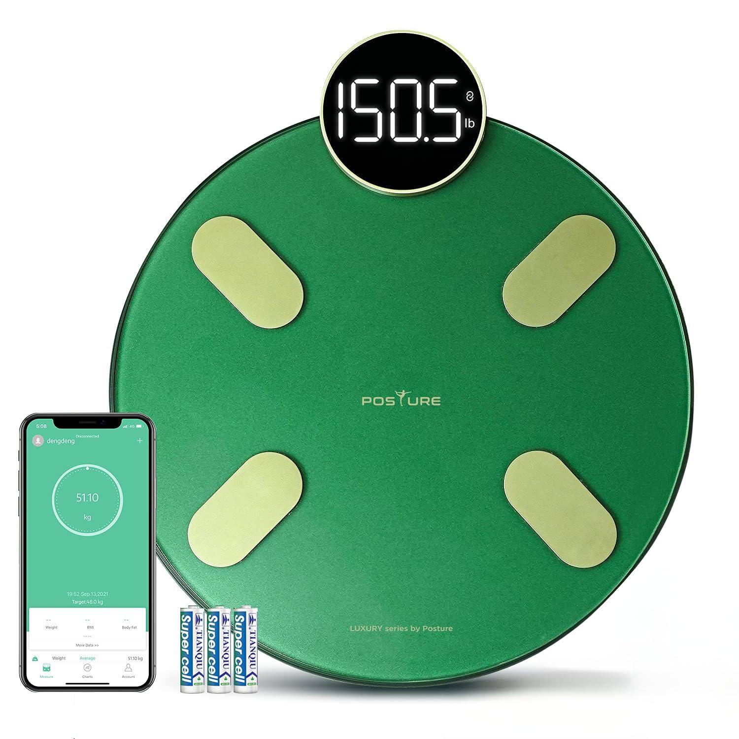Posture Scale for Body Weight, Posture Digital Bathroom Scale Large LED Display Weight Scale, High Accurate Body Composition Analyzer with BMI with Free Smartphone APP, 400Lb,Green