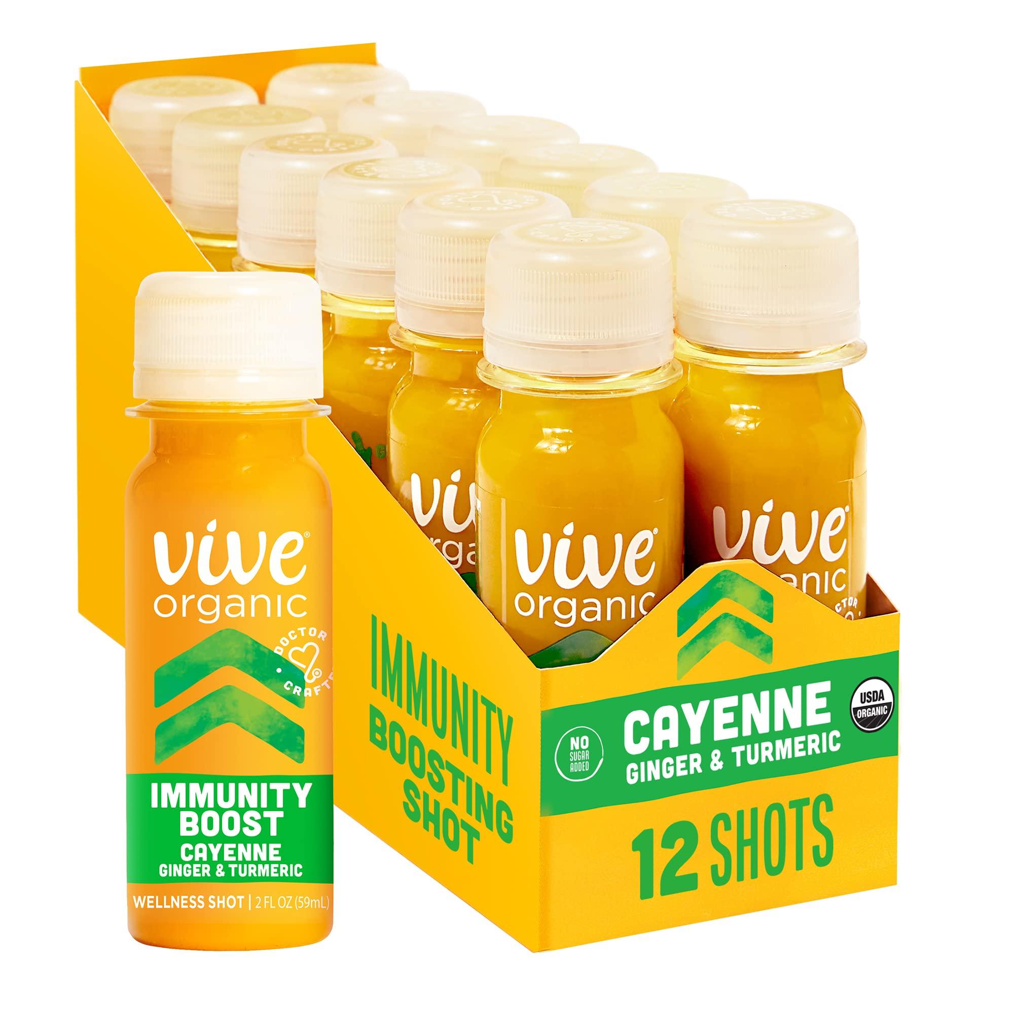 Vive Organic Vive Organic Immune Support Shot, Cold-Pressed Ginger, Turmeric & Cayenne, Gluten Free, Vegan, Immunity Boost Cayenne, 2 Fl Oz (Pack of 12)