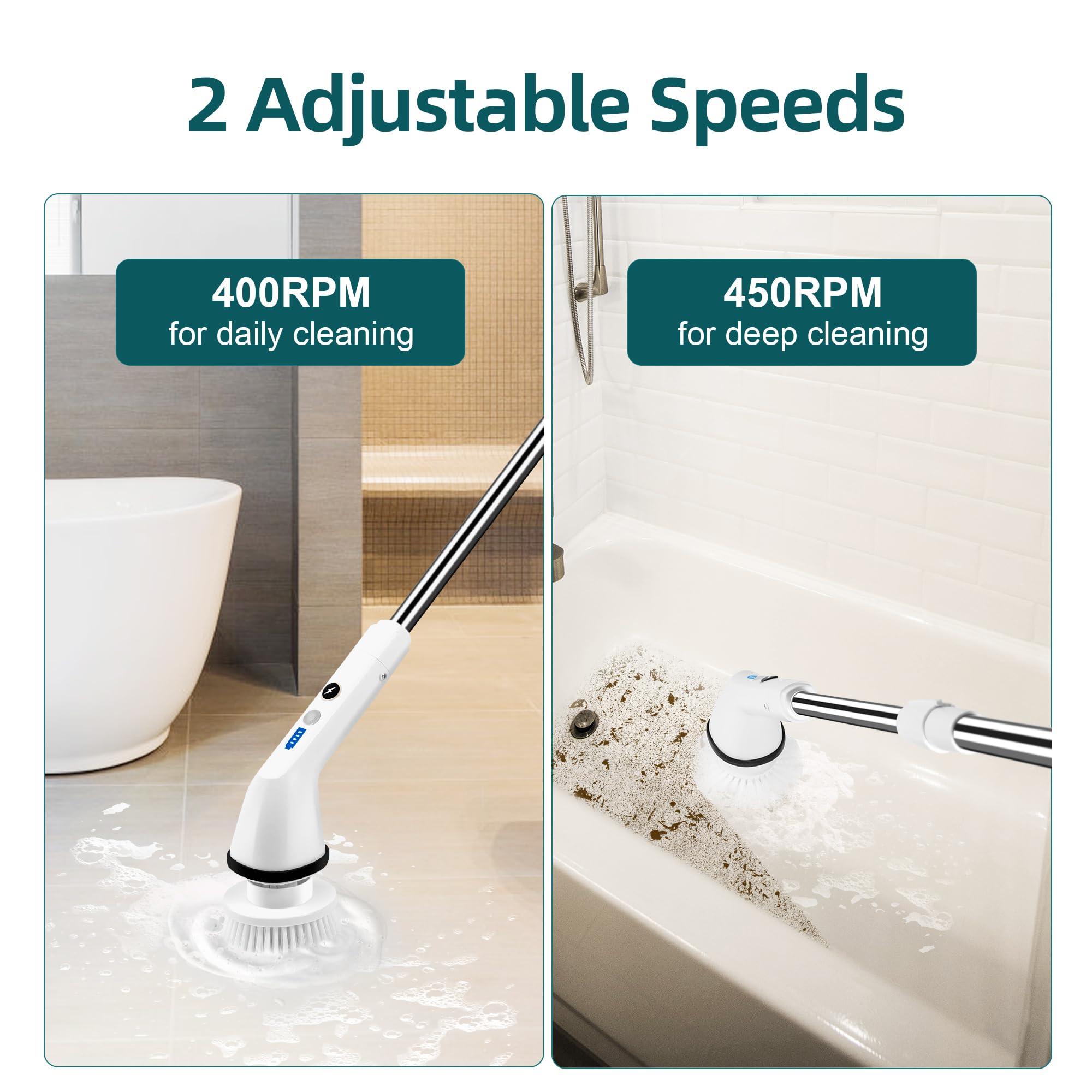 diwaite Diwaite Electric Spin Scrubber, 2 Modes Speed Shower Scrubber up to 400 RPM, Cordless Cleaning Brush with 6 Replaceable Brush Heads and Adjustable Extension Handle for Bathroom, Car, Floor