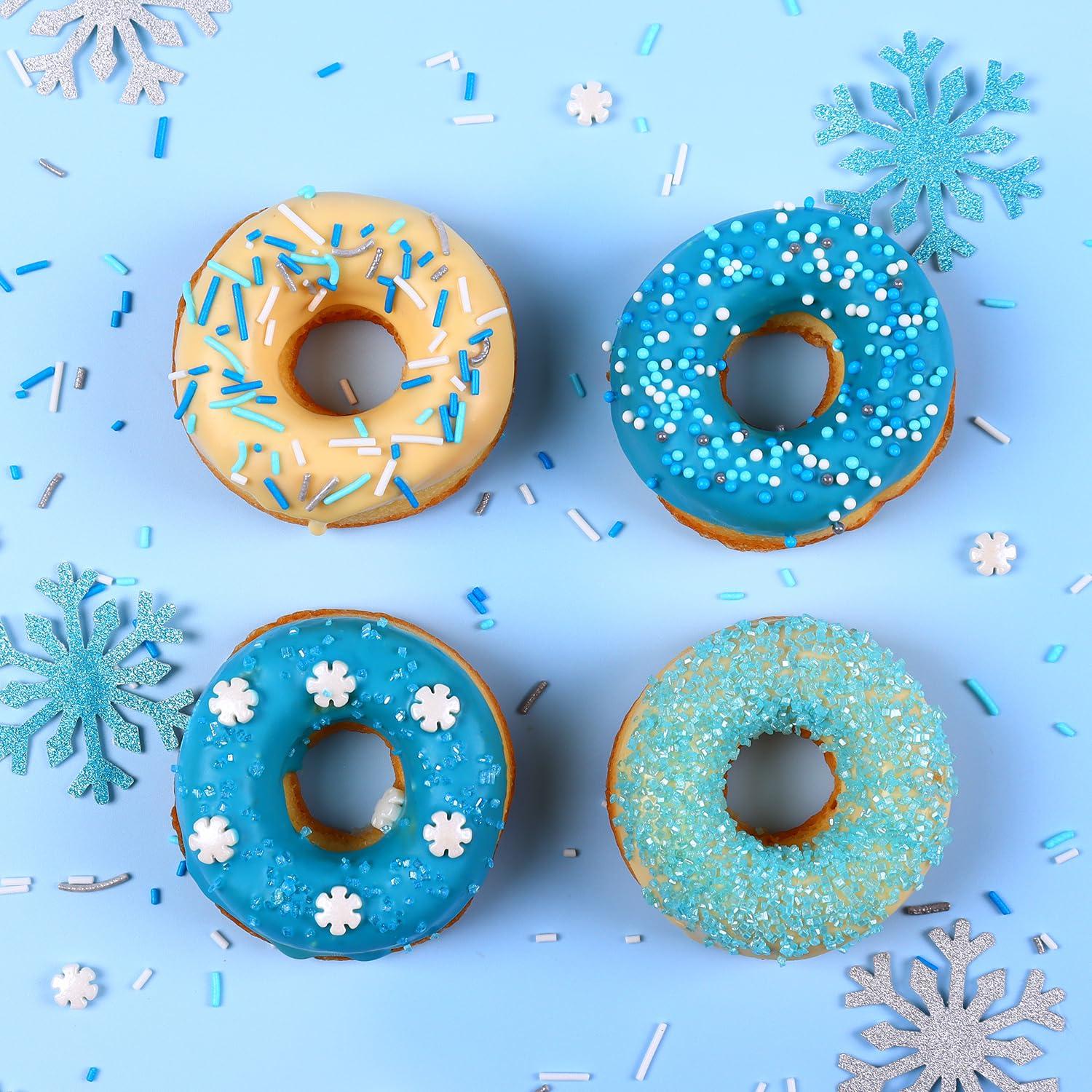 Sujoygar Blue Sprinkles for Cake Decorating, Edible Winter Sprinkles Set for Cupcake Toppers, White Snowflake Sprinkles, Blue Sugar Sanding Sprinkles for Baking Cookies Dounts Christmas decoration(7.04 Oz)