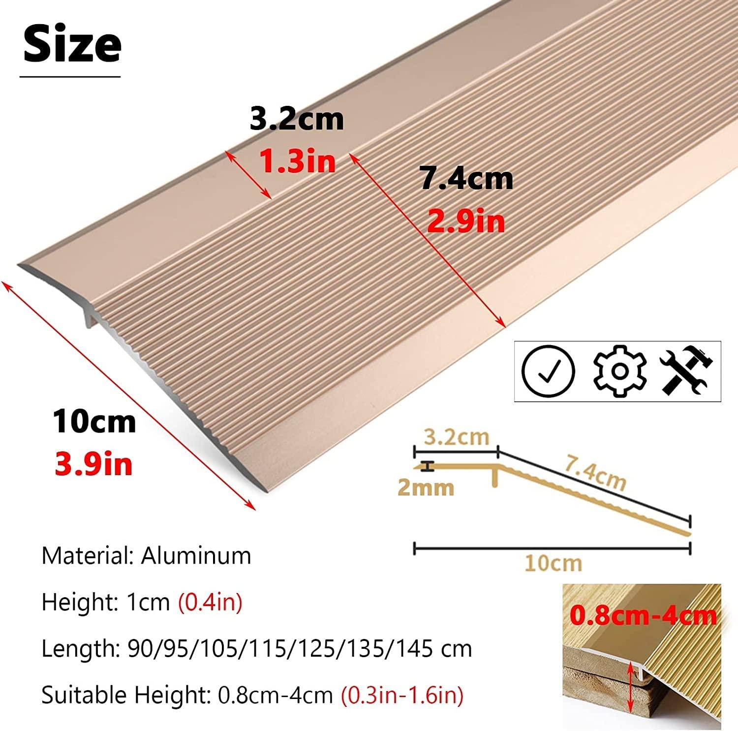 PWABAF Doorway Floor Transition Strip,Wide 10cm Carpet to Tile Threshold Aluminum/Metal Edge Trim Molding with Non Slip Surface,Ramp Reducer Easy to Install(Color:Silver,Size:Length 145cm(57in))