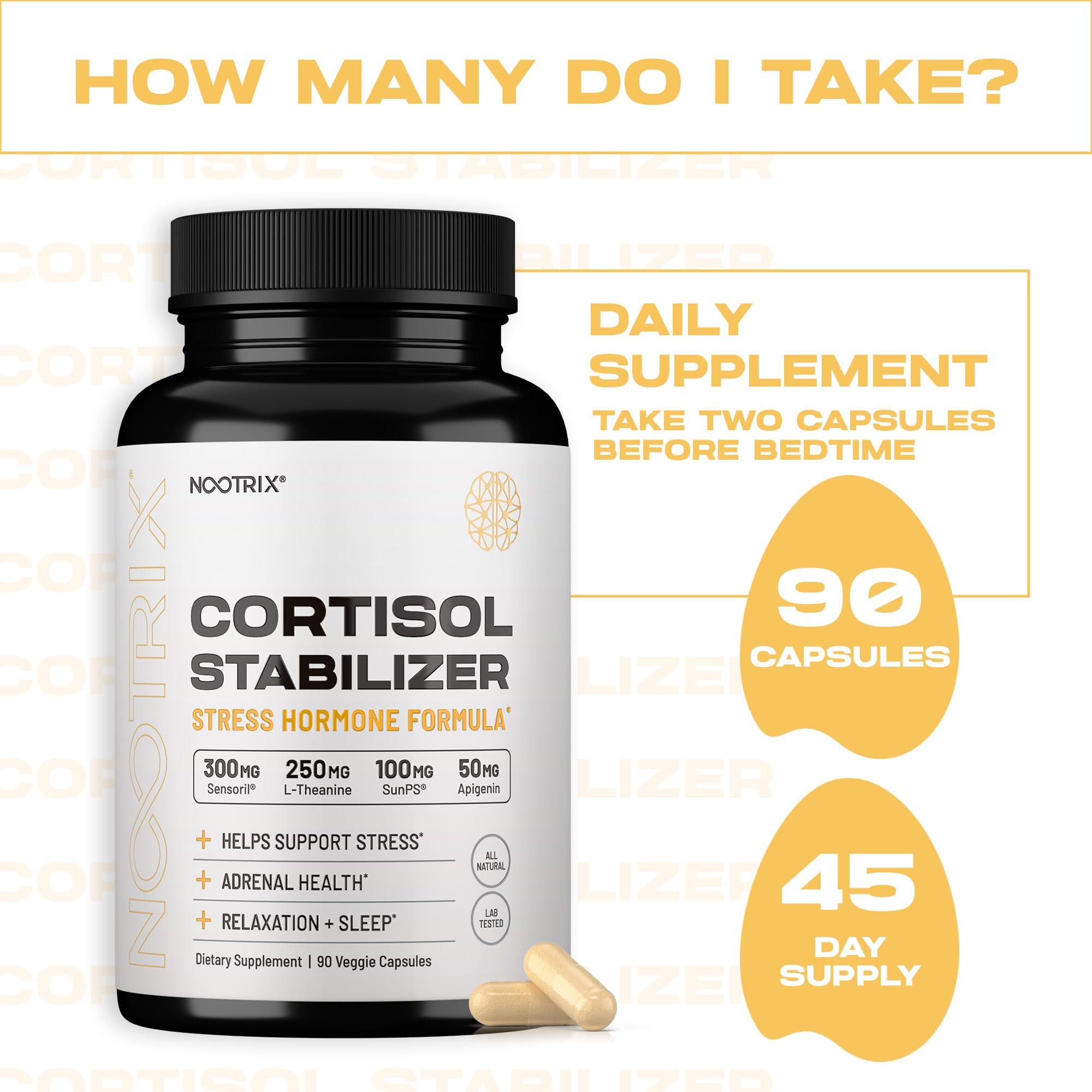 Nootrix Nootrix Cortisol Manager and Stabilizer Supplement | Supports Deep Sleep & Relaxation | Cortisol Supplement with Ashwagandha, L-Theanine, Rhodiola Rosea Extract & Apigenin | 90 Vegan Capsules
