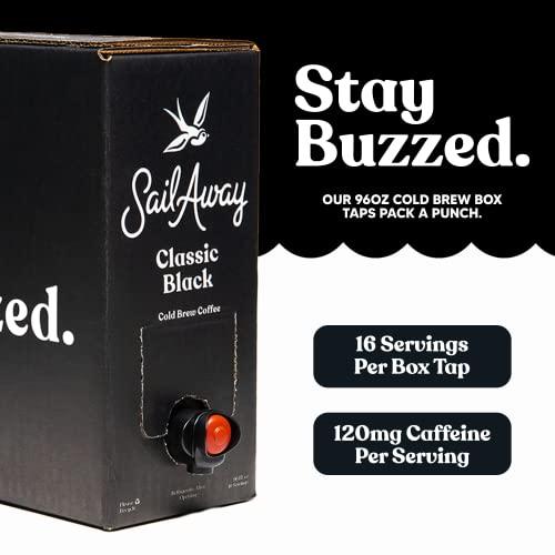 Sail Away Coffee Co. Sail Away Coffee Cold Brew Coffee Box Taps- Less Acidic Coffee Beverages | 120mg Caffeine, Gluten Free, Organic, Keto, Classic Black, 96 Fl. Oz.