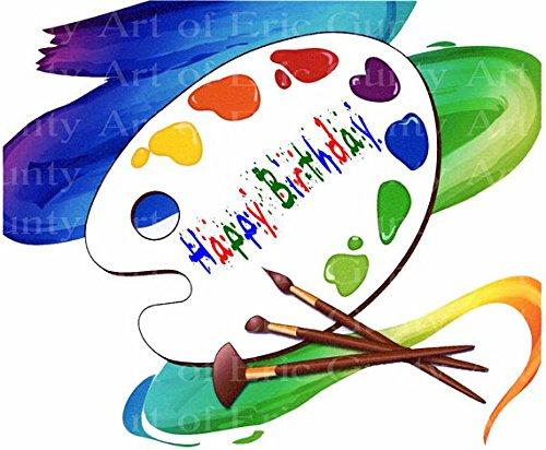 Art of Eric Gunty 3" Round - Artist Pallet Happy Birthday - Edible Cake Cupcake Party Topper - D22830