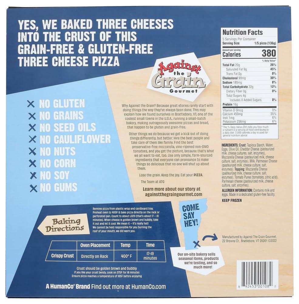 Against The Grain Gourmet Against The Grain Three Cheese Pizza, 24 Ounce - 6 per case.