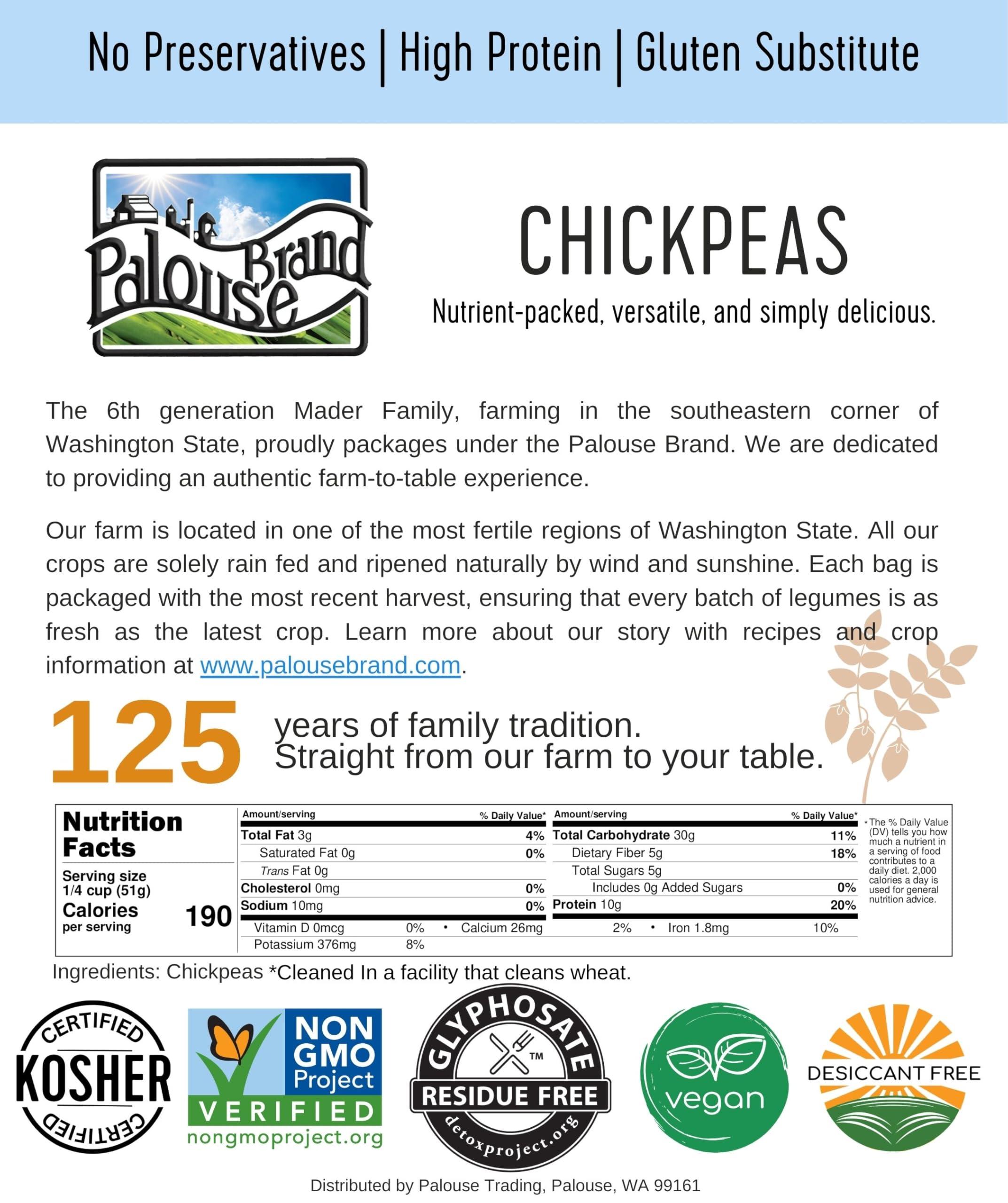 Palouse Brand Certified Glyphosate Residue Free Chickpeas | Garbanzo Beans | 5 LBS | Family Farmed in Washington State | Non-GMO Project Verified | Kosher Parve | USA Grown | Field Traced | Burlap Bag