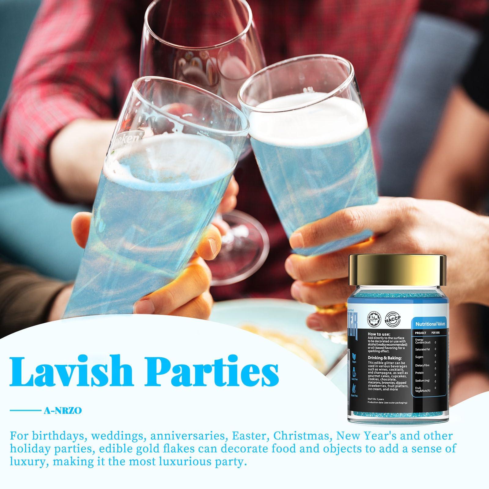 LOCDO LOCDO Edible Glitter, Edible Luster Dust -100% Food Grade Brew Glitter for Drinks & Food & Cake No Taste or Texture, Vegan Allergen-Free (Blue, Large 15G)