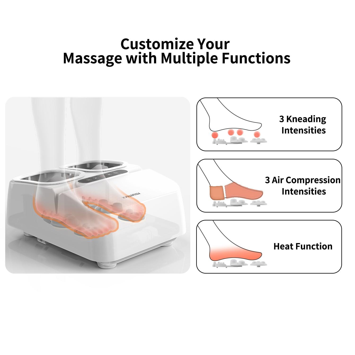 MOUNTRAX MOUNTRAX Foot Massager Machine with Heat, Gifts for Women Men, Shiatsu Foot Massager with Remote Control, Deep Kneading and Soothing Heat, Fits Feet Up to Men Size 12 (White)