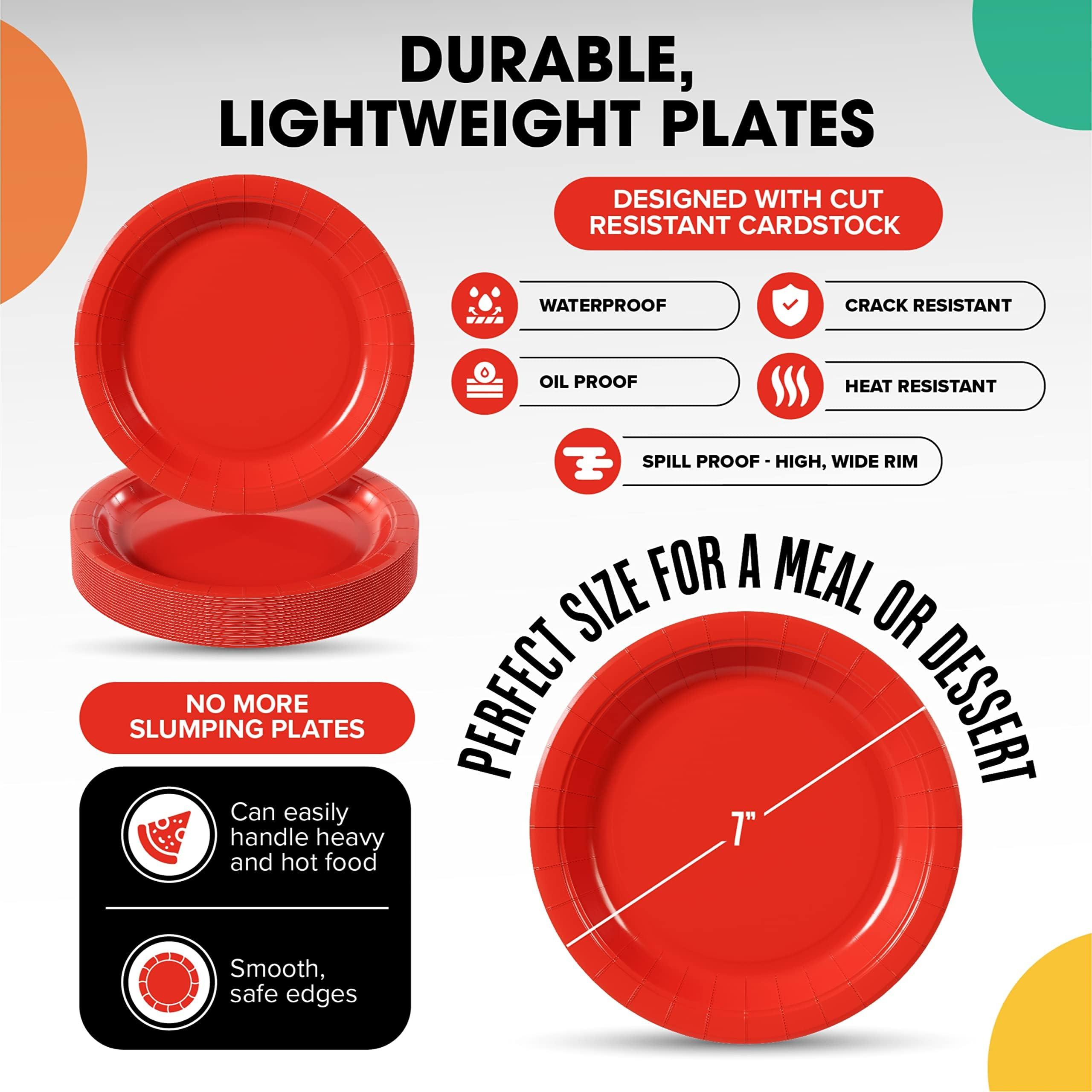 Exquisite Exquisite Red Paper Plates 7 Inch Heavy Duty Paper Plates 100 Pcs Red Disposable Plates, Paper Plates Disposable Heavy Duty 350 GSM Disposable Plates For Party, Red Plates For Party