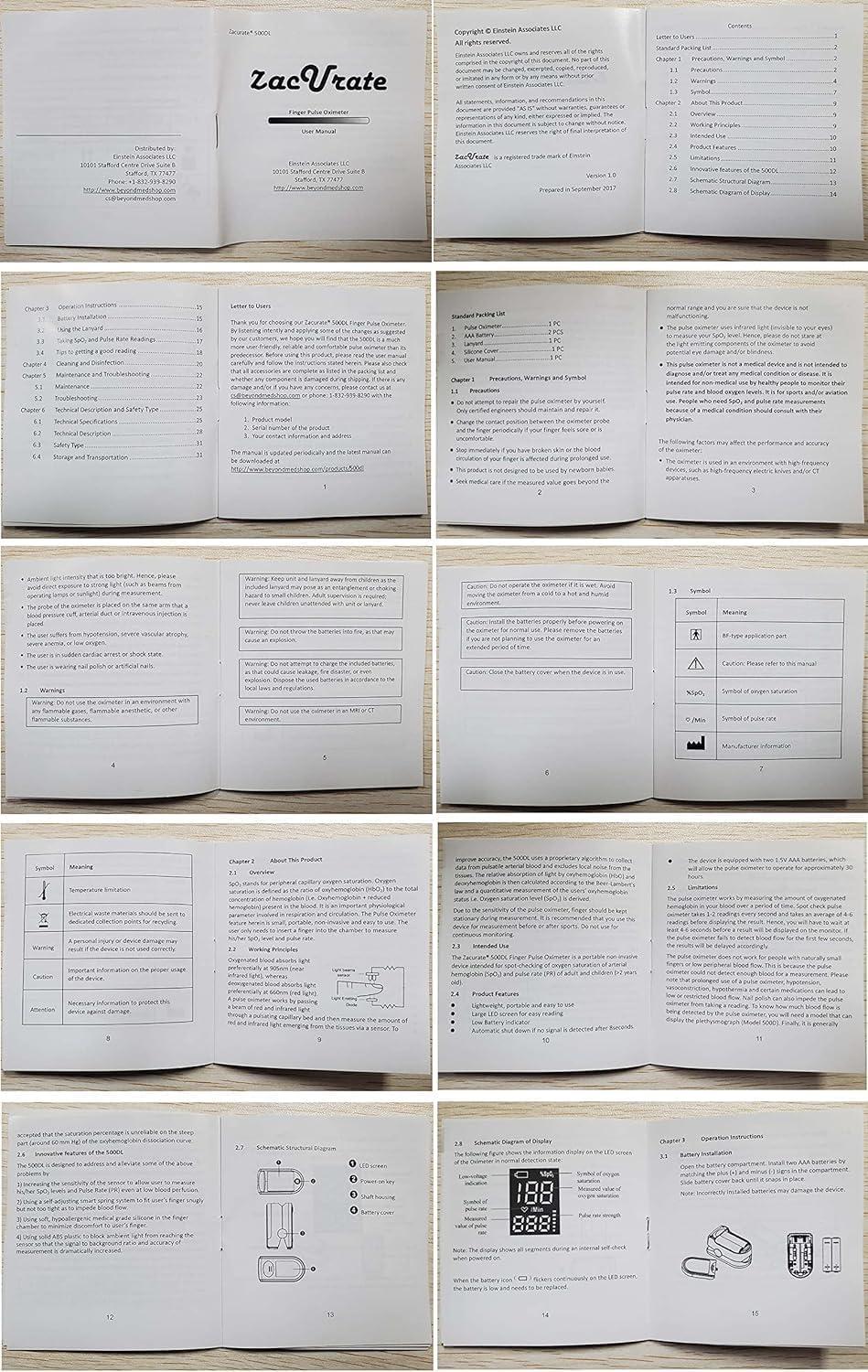 Zacurate Zacurate Pro Series 500DL Fingertip Pulse Oximeter Blood Oxygen Saturation Monitor with Silicone Cover, Batteries and Lanyard (Royal Black)