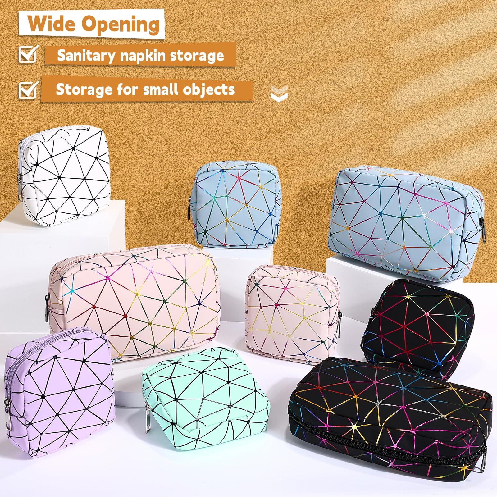 Likesing Likesing Sanitary Napkin Storage Bag, Leather Portable Period Bag for Girls Women, Sanitary Napkin Period Pad Pouch Tampon Holder for Purse, Small Make Up Bags(White)