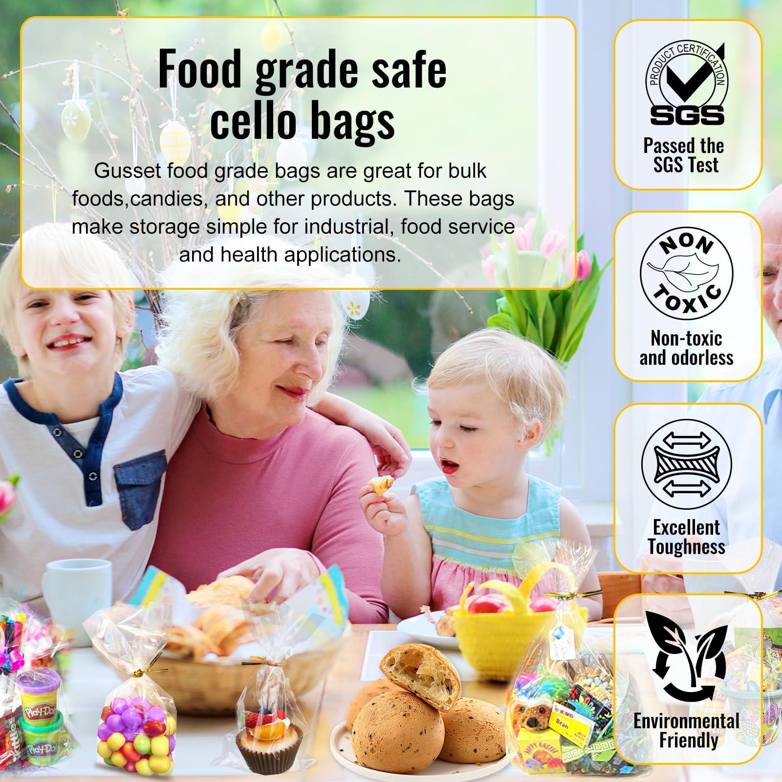 MORIDA MORIDA 200pcs 4X10 inch Cellophane Bags Cellophane Treat Bags Clear Gift Bags Cake Pop Bags Candy Bags Cello Bags for Party Favors Goodie Favor Bakery Cookie with 5\" Twist Ties