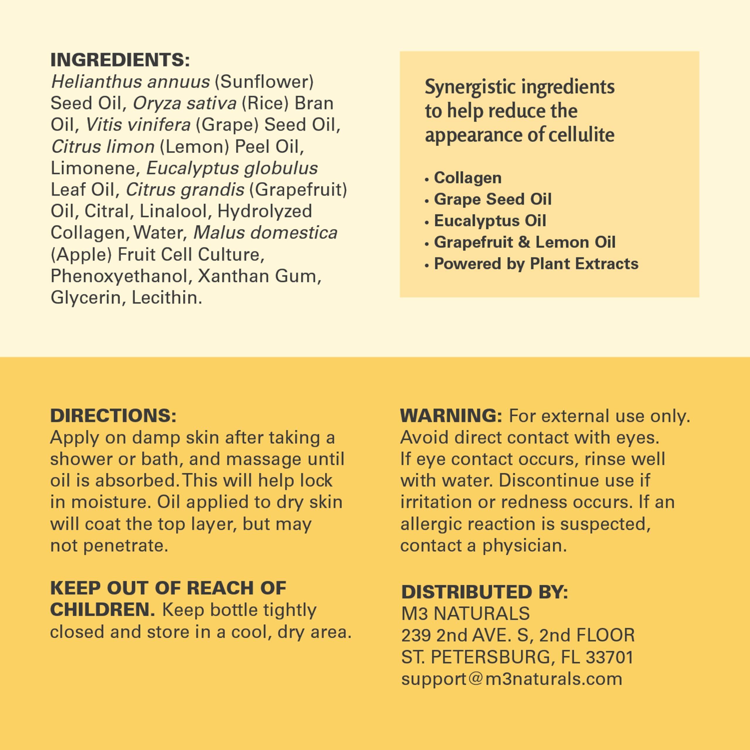 M3 Naturals Anti-Cellulite Massage Oil, 2 Pack, Collagen and Stem Cell Skin Tightening Therapy for Women, 8 Fl Oz Each by M3 Naturals