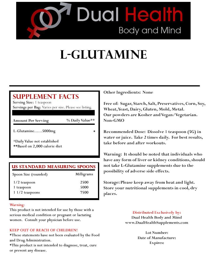 Dual Health Body & Mind L-Glutamine (2.5kg - 2500g - 5.5 lbs) Pure Powder 5000mg Free Form Bulk Supplements, Made in USA, Immune Digestion GI Support Leaky Gut Health Muscle Energy Stamina Endurance Strength