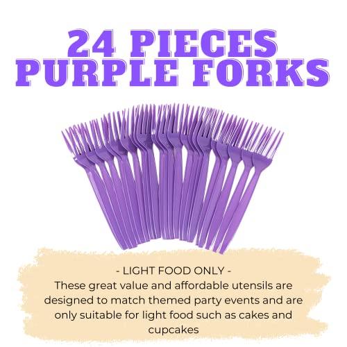 Blue Orchards Purple Plastic Forks (24 Pack) - Purple Forks for Parties, Lightweight Plasticware, Colored Plastic Forks, Plastic Utensils, Disposable Cutlery for Occasions, Party Plastic Forks, Blue Orchards