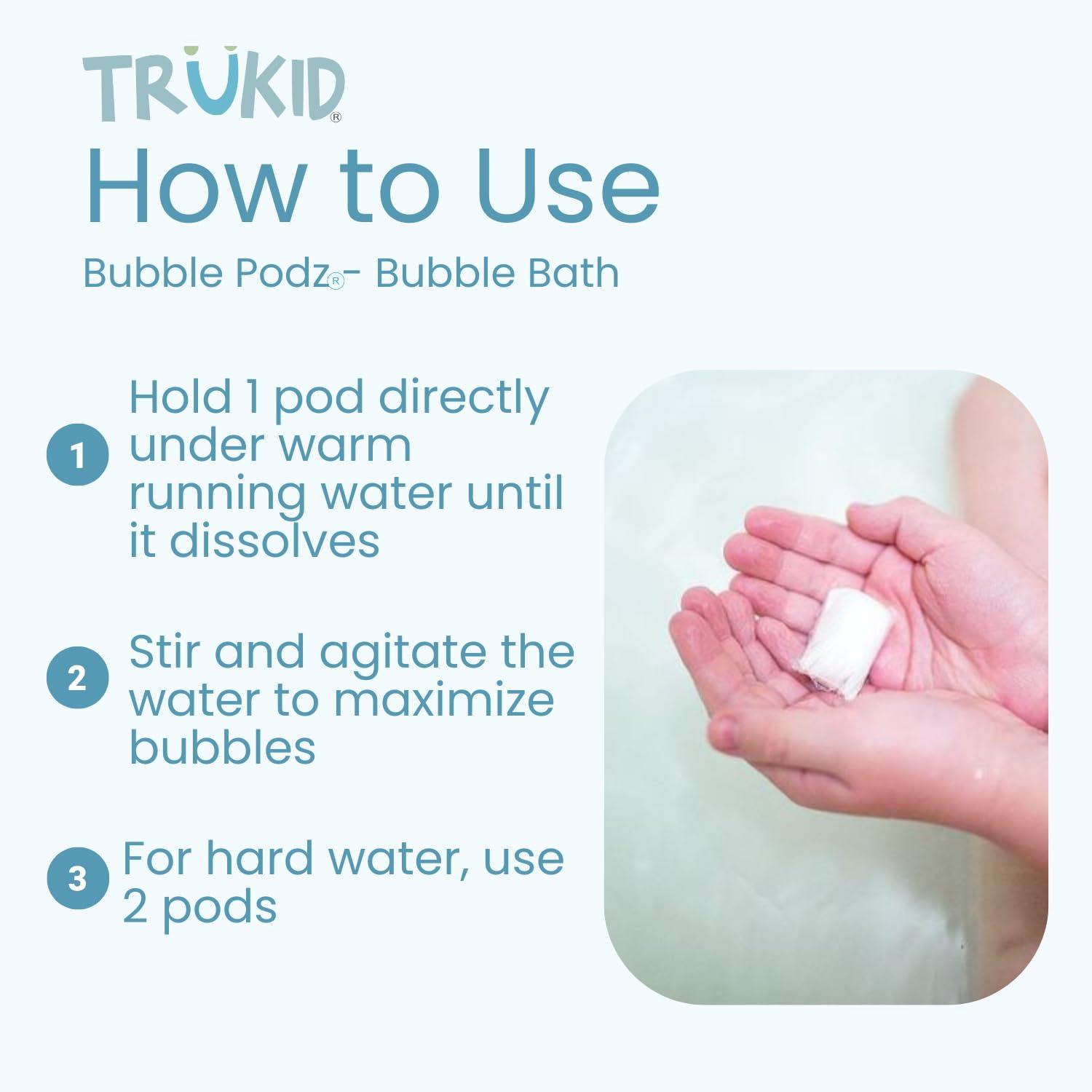 TruKid TruKid Bubble Podz Bubble Bath for Baby & Kids, NEA-Accepted for Eczema, Gentle Refreshing Colloidal Oatmeal Bath Bomb for Sensitive Skin, pH Balance 7 for Eye Sensitivity, Unscented (10 Podz)