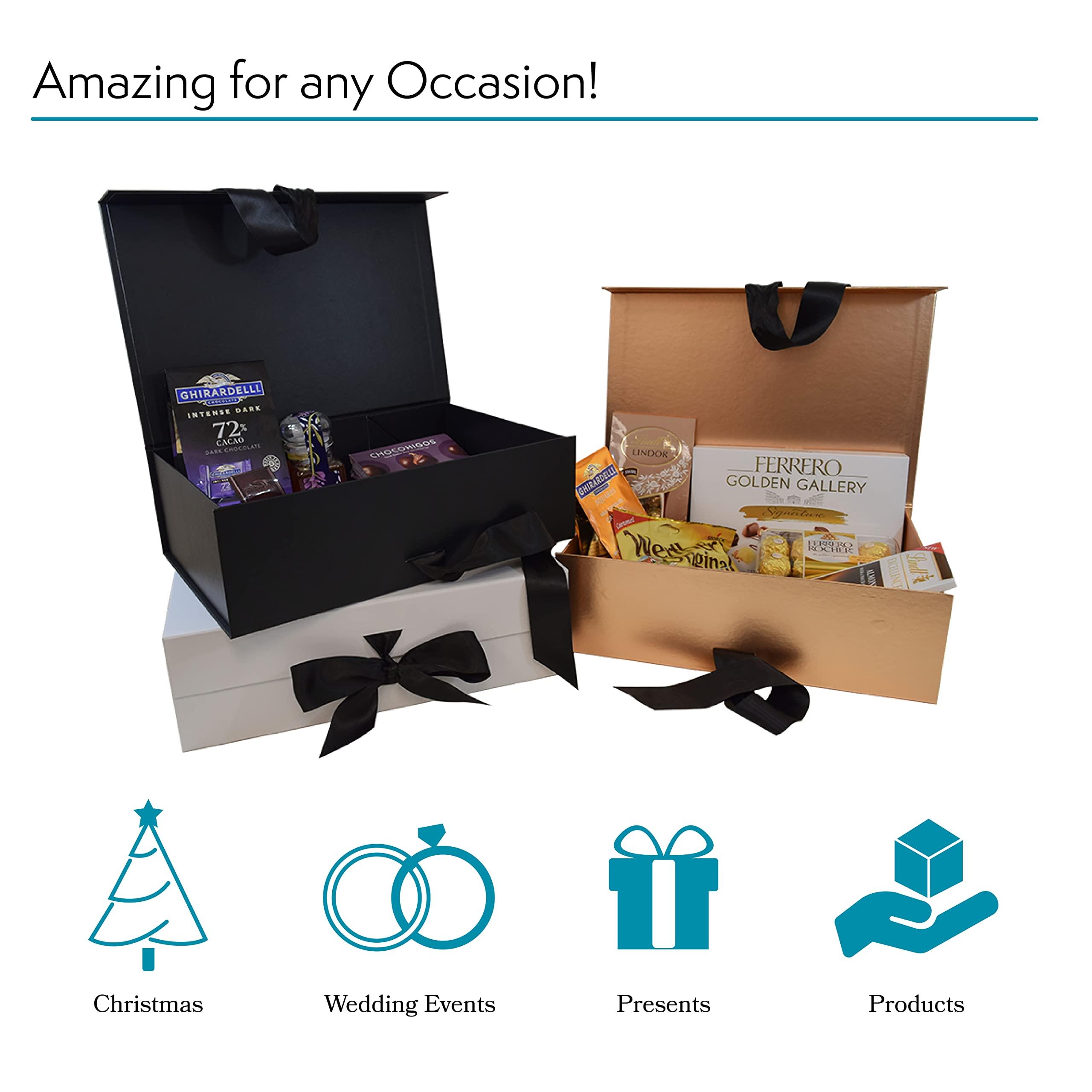 PACK2PACK PACK2PACK Luxury Foldable Gift Box with Fixed Ribbon | Collapsible Box with Magnetic Closure | Weddings, Bridal Showers, Corporate Gifts | 100% Recycled Paper (Medium Large, Metallic Copper)