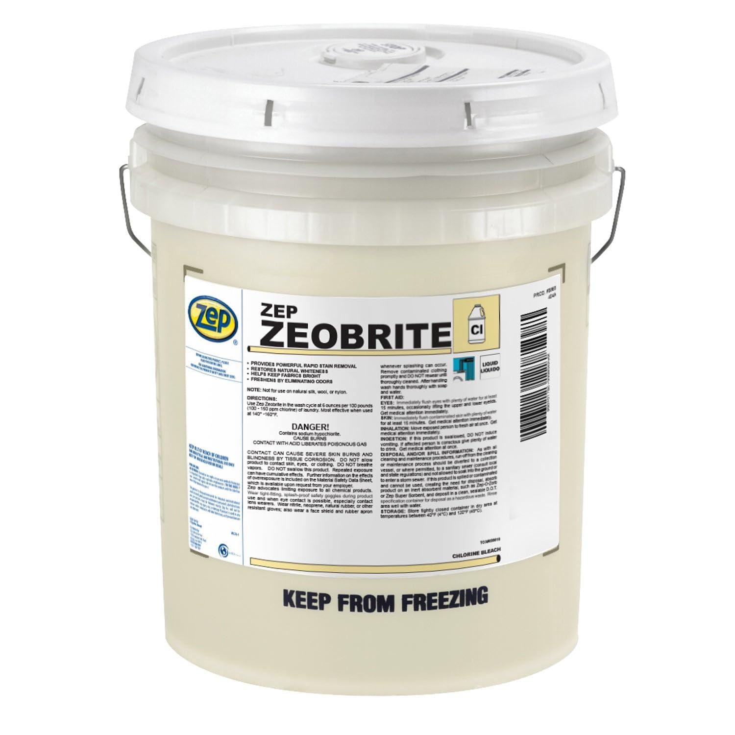 Zep Zep ZEOBRITE Liquid Chlorine Bleach - 5 Gallons (1 Pail) - 86835 - Concentrated Commercial Formula That Renews The Brightness and Whiteness of Fabric While Eliminating Odors