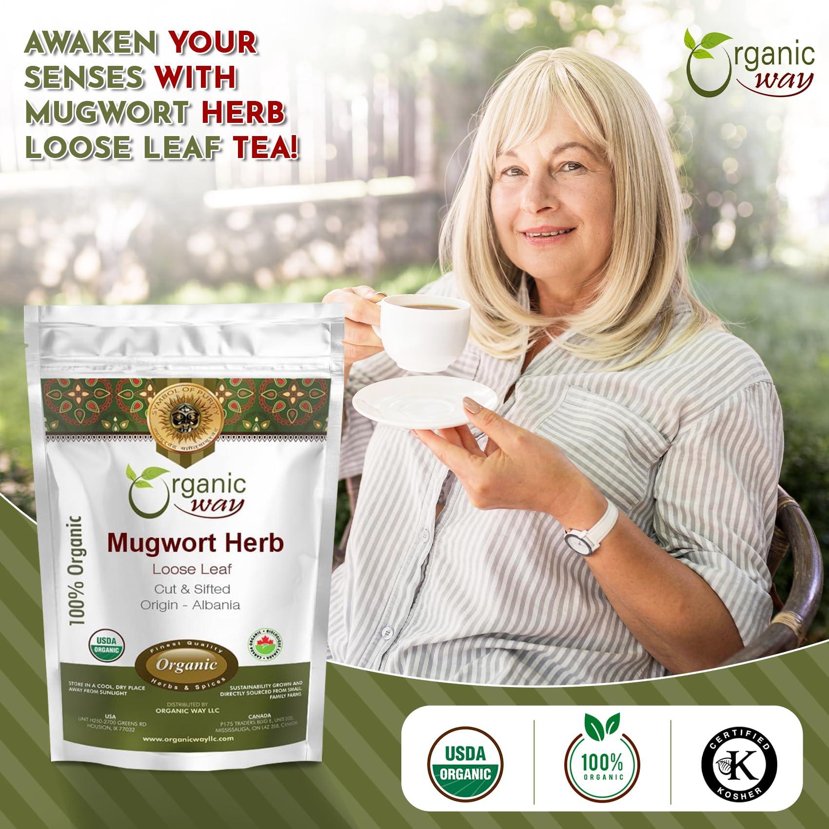 Organic Way Organic Way Mugwort Herb Tea Cut & Sifted (Artemisia Vulgaris) Herbal Tea | Kosher & USDA Certified | Vegan, Non-GMO & Gluten Free | Raw from Albania (2 Ounce (Pack of 1))