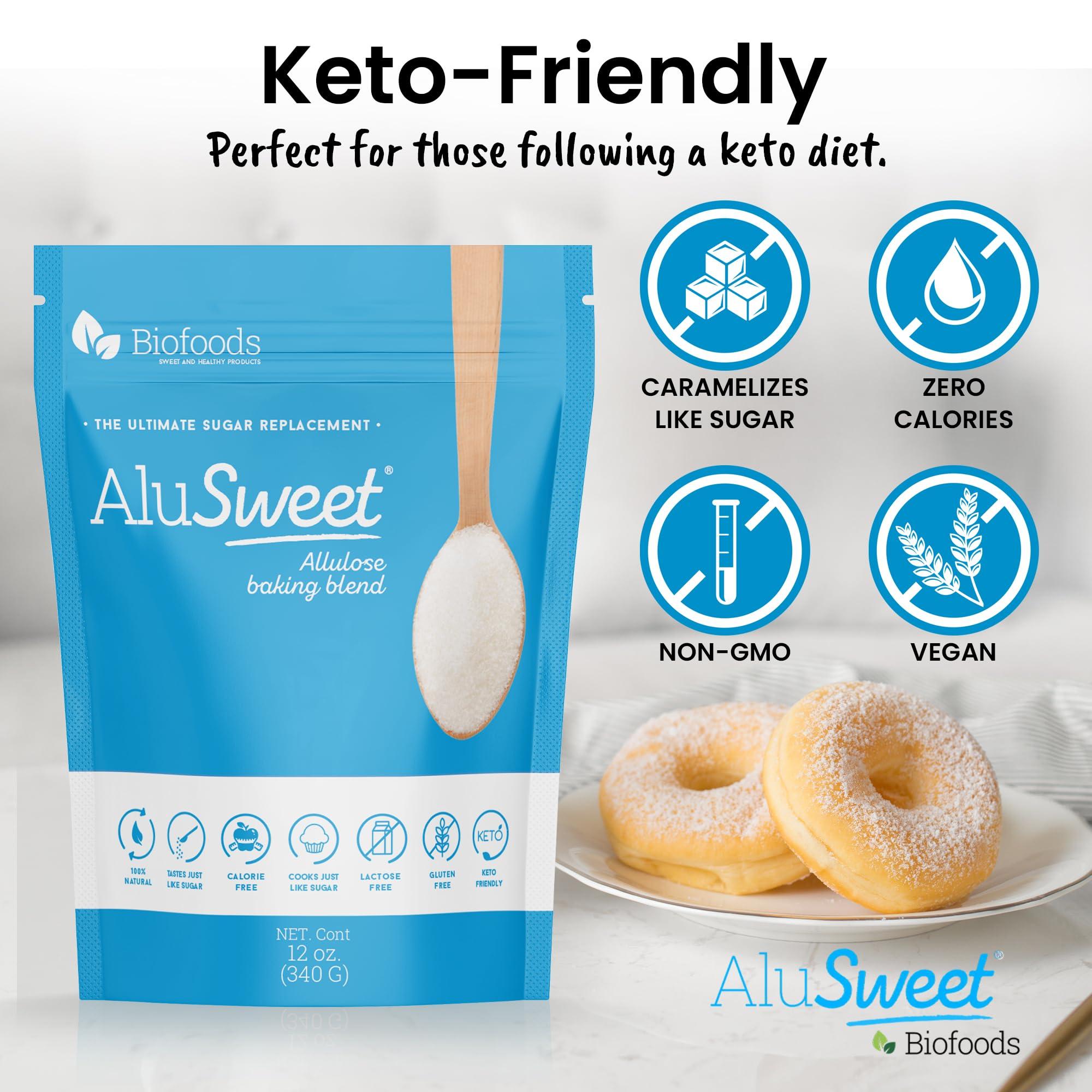Biofoods Alusweet Alusweet Allulose Sweetener Zero Calorie - 24 oz - 1:1 Sugar Substitute, Keto-Friendly, Gluten-Free, Non-Glycemic, Plant-Based Sugar Substitute for Baking, Coffee, Cooking and Drinks