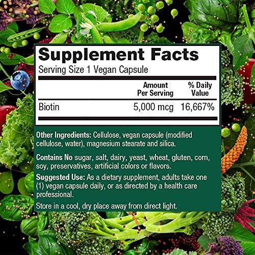 PlantFusion PlantFusion Vegan Biotin from, Premium Vegan Biotin for Women and Men (5000mcg), Natural Hair Skin and Nails Vitamins, 120 Vegan Capsules