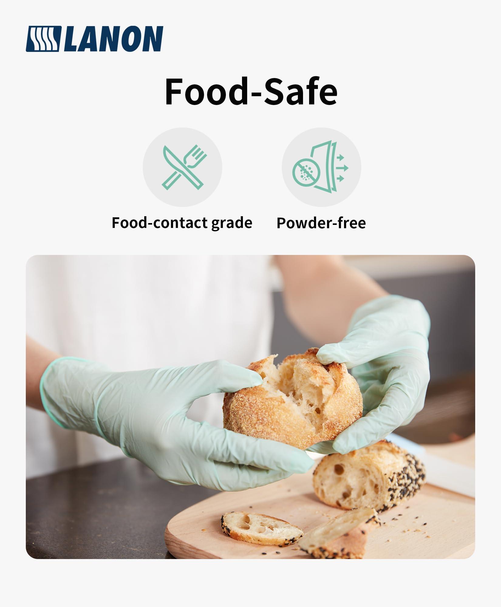 LANON Protection LANON 5 mil Vitamin-E Coated Latex Disposable Gloves, Food-Contact Grade, Fully Textured, Green, Large