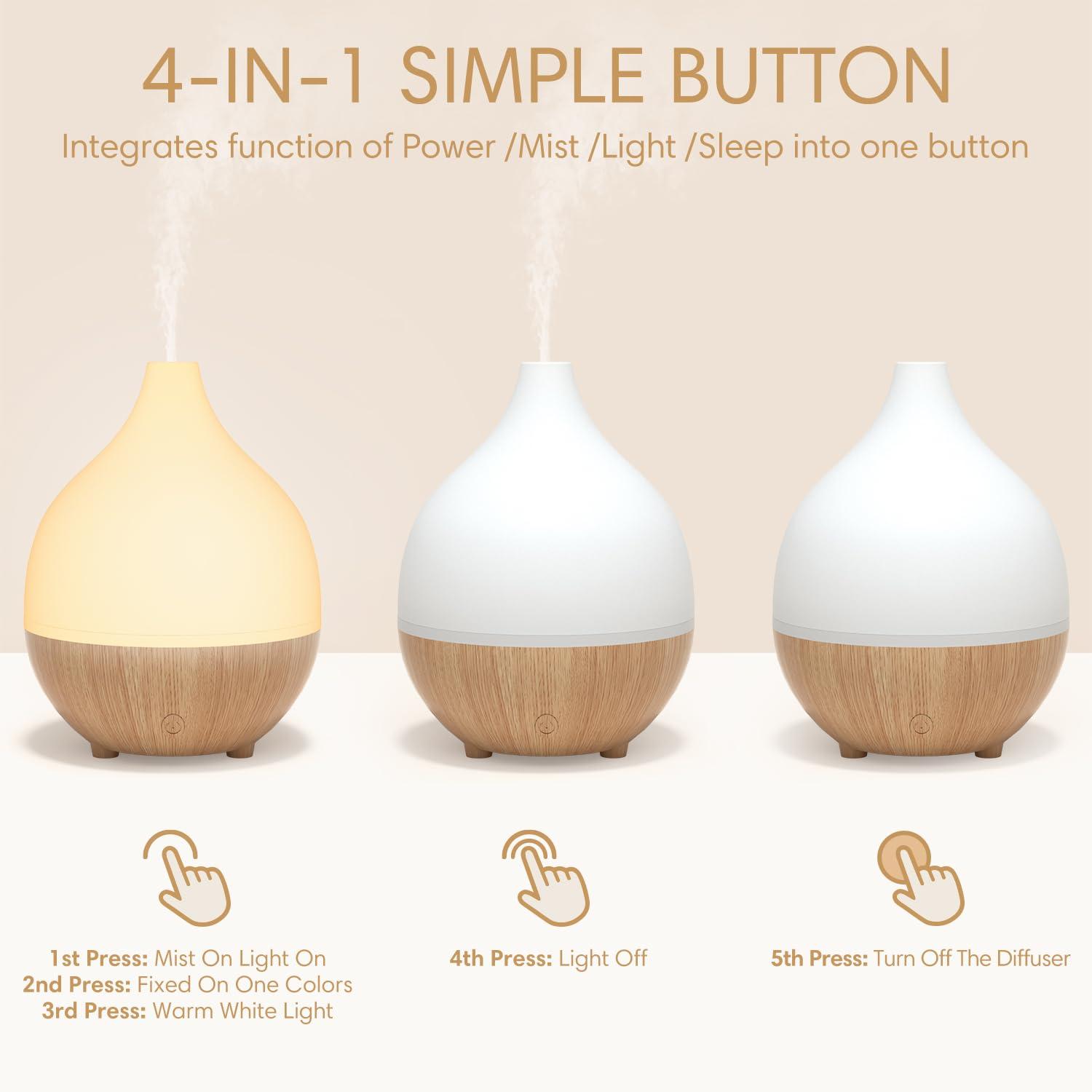 SALKING SALKING Essential Oil Diffuser (Set of 2), 100ml Small Aromatherapy Diffuser with Auto Shut-Off, Ultrasonic Diffusers for Essential Oils, Cool Mist Humidifier with Warm White Lights, for Office Home