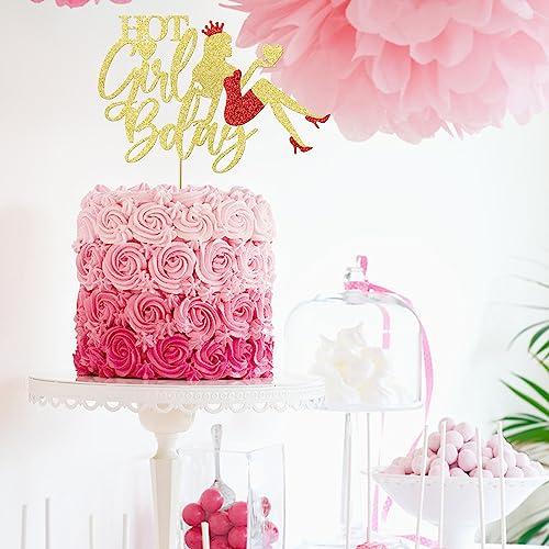 Migeaks Migeaks Glitter Hot Girl Bday Cake Topper, Happy Birthday Cake Topper, Funny Birthday Party Decorations for Women, Bachelorette Party Decorations Girls Birthday Party Supplies (Gold Glitter)