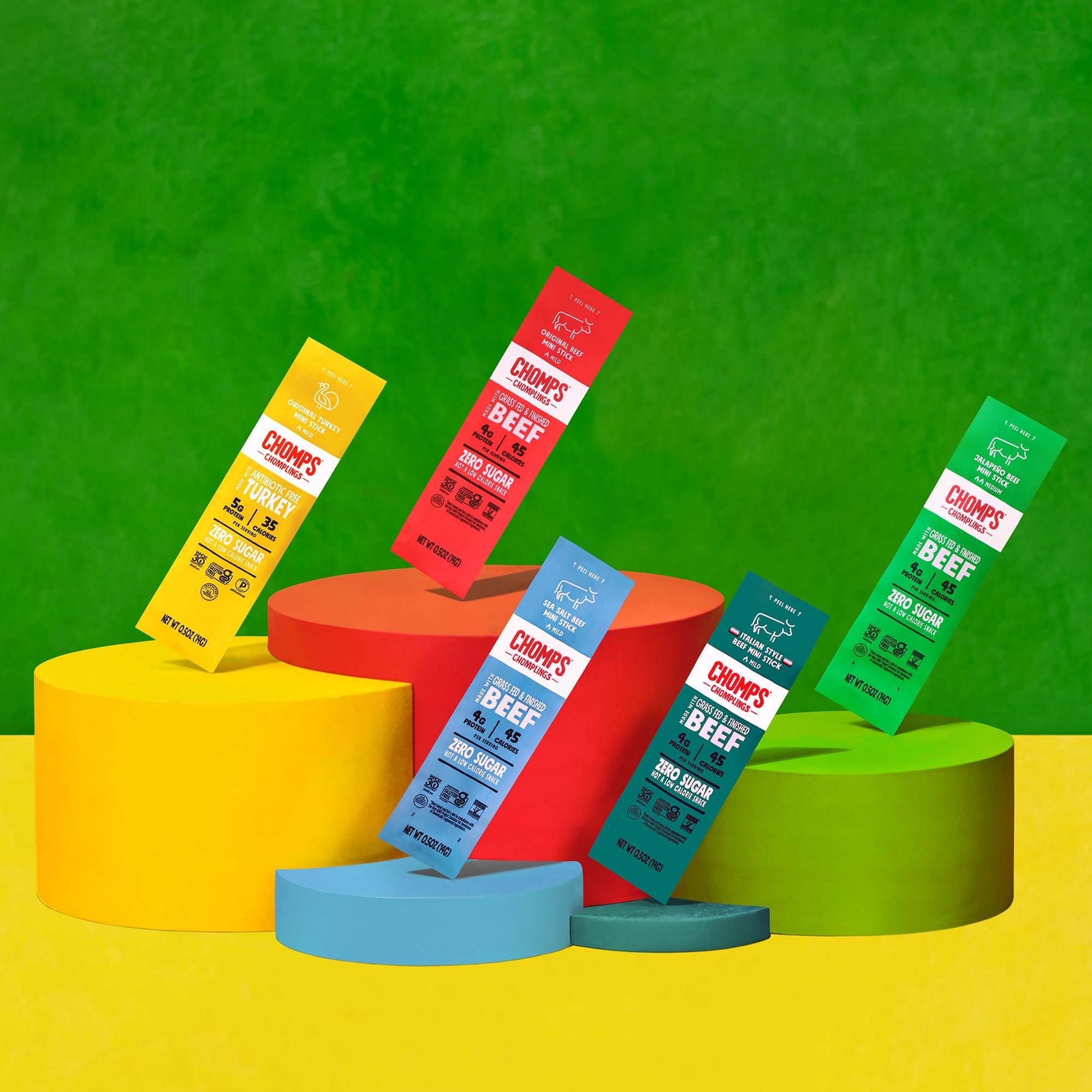 Chomps CHOMPS MINI Grass Fed Beef Jerky Meat Snack Sticks 0.5 Oz, Original Beef (Pack of 6)